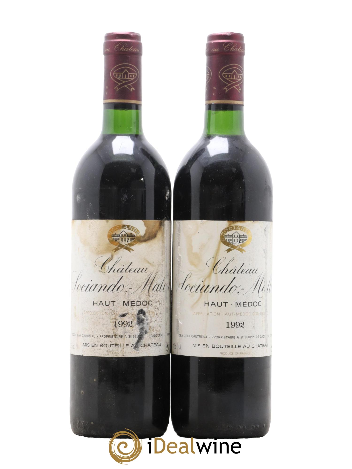Château Sociando Mallet 1992 - Lotto di 2 bottiglie - 0