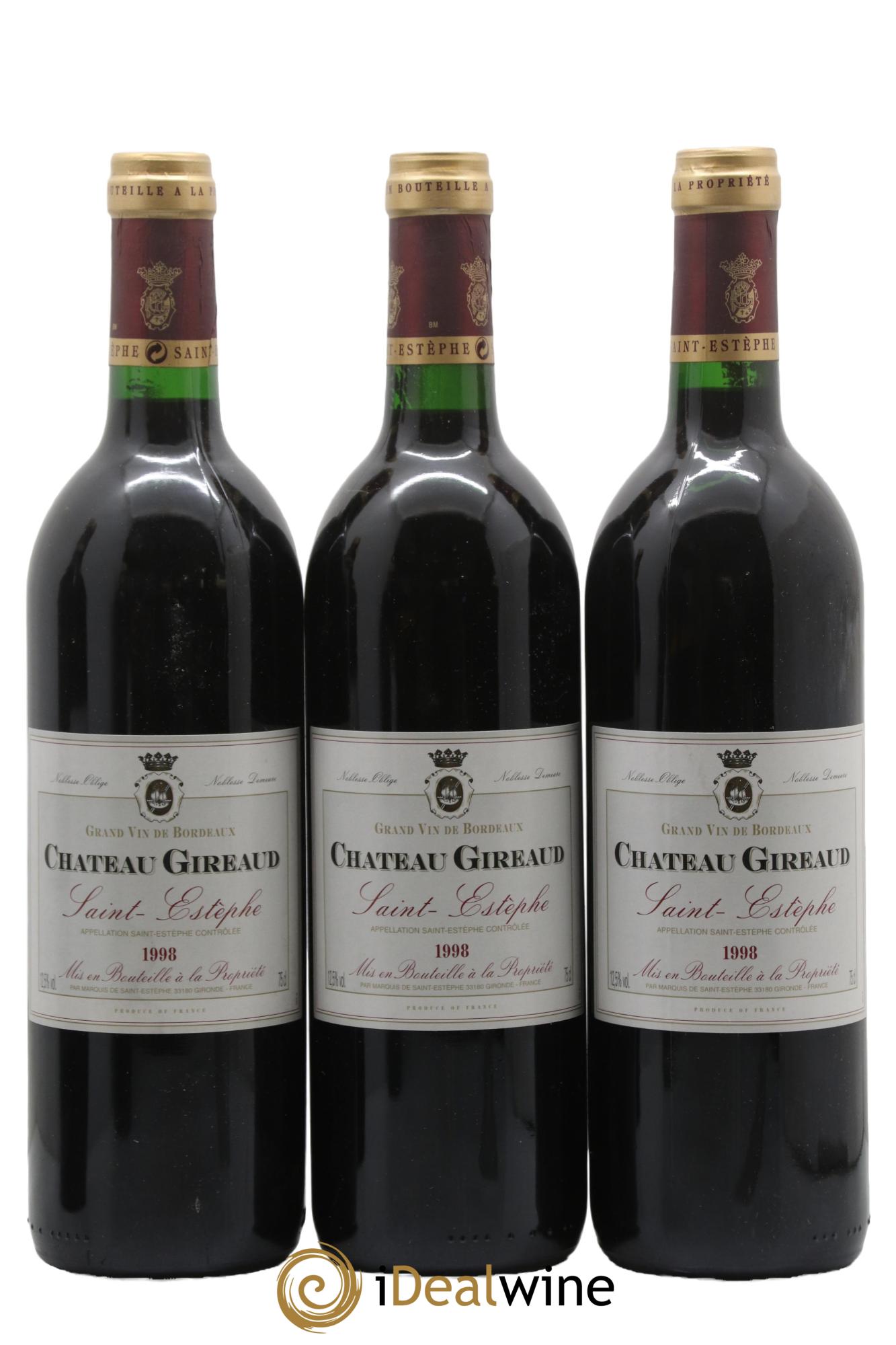 Saint-Estèphe Château Gireaud 1998 - Lot de 3 bouteilles - 0