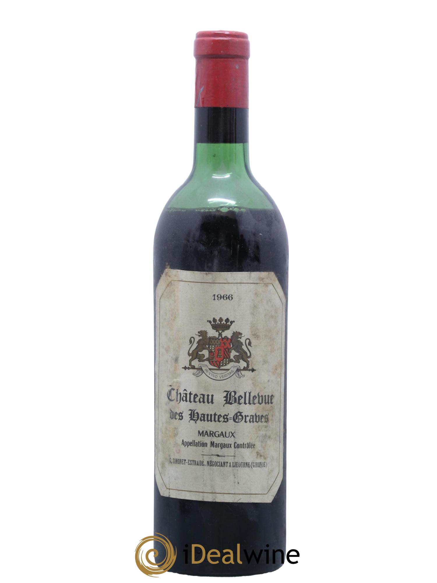 Bordeaux Margaux Chateau Bellevue des Hautes Grave 1966 - Lot de 1 bouteille - 0