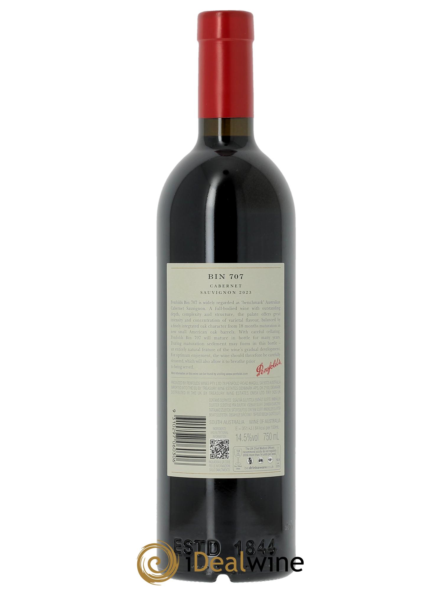 South Australia Penfolds Wines Bin 707 Cabernet Sauvignon (CBO à partir de 6 bts) 2023 - Lot de 1 bouteille - 1