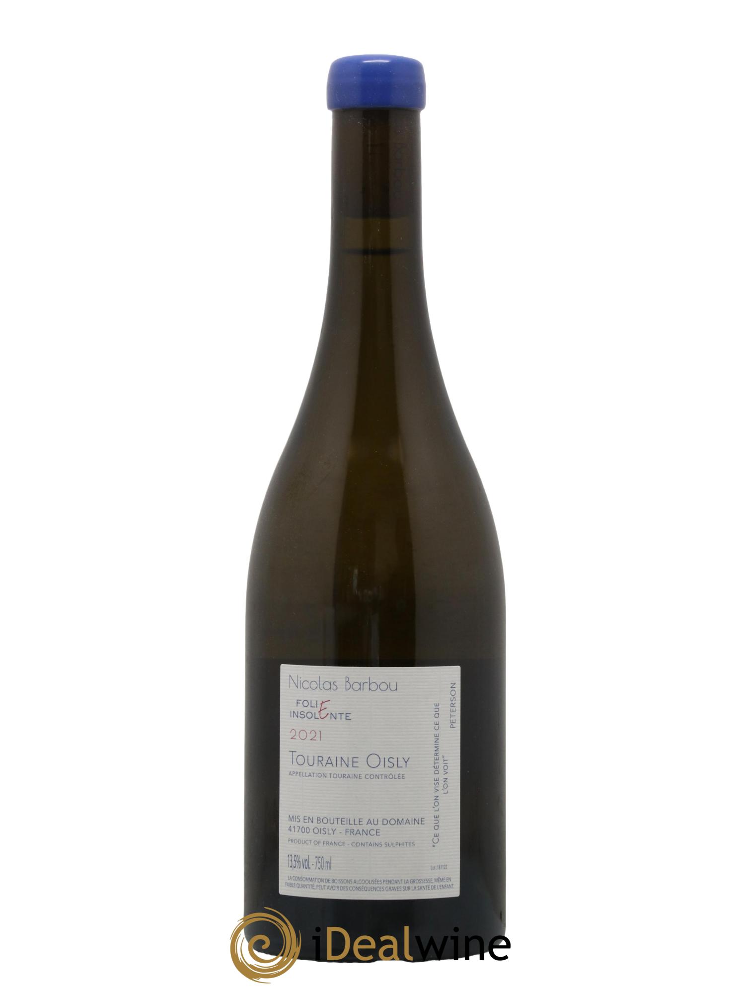 Touraine-Oisly Folie Insolente Nicolas Barbou 2021 - Lot de 1 bouteille - 1