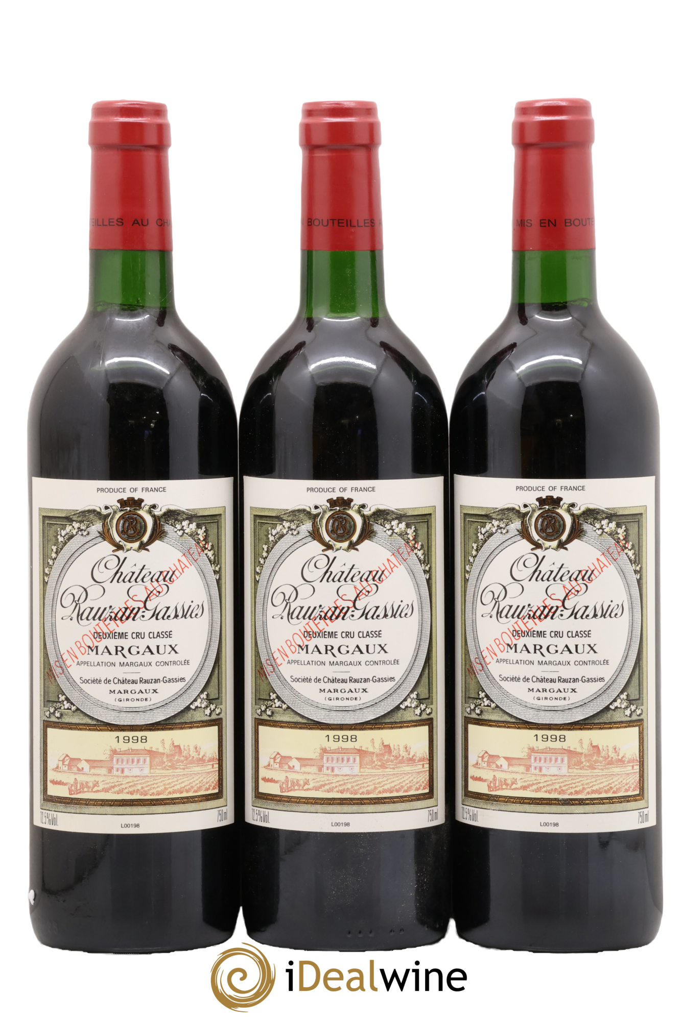Château Rauzan-Gassies 2ème Grand Cru Classé 1998 - Lot of 3 bottles - 0