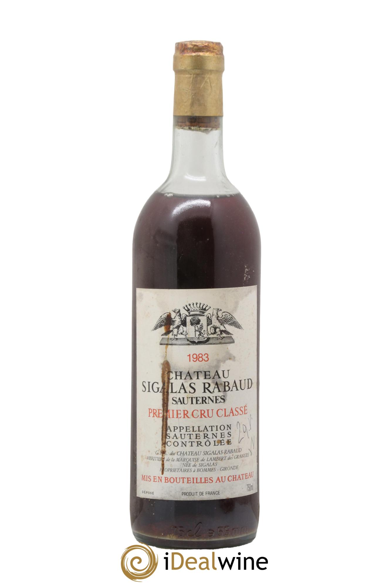 Château Sigalas Rabaud 1er Grand Cru Classé 1983 - Posten von 1 Flasche - 0