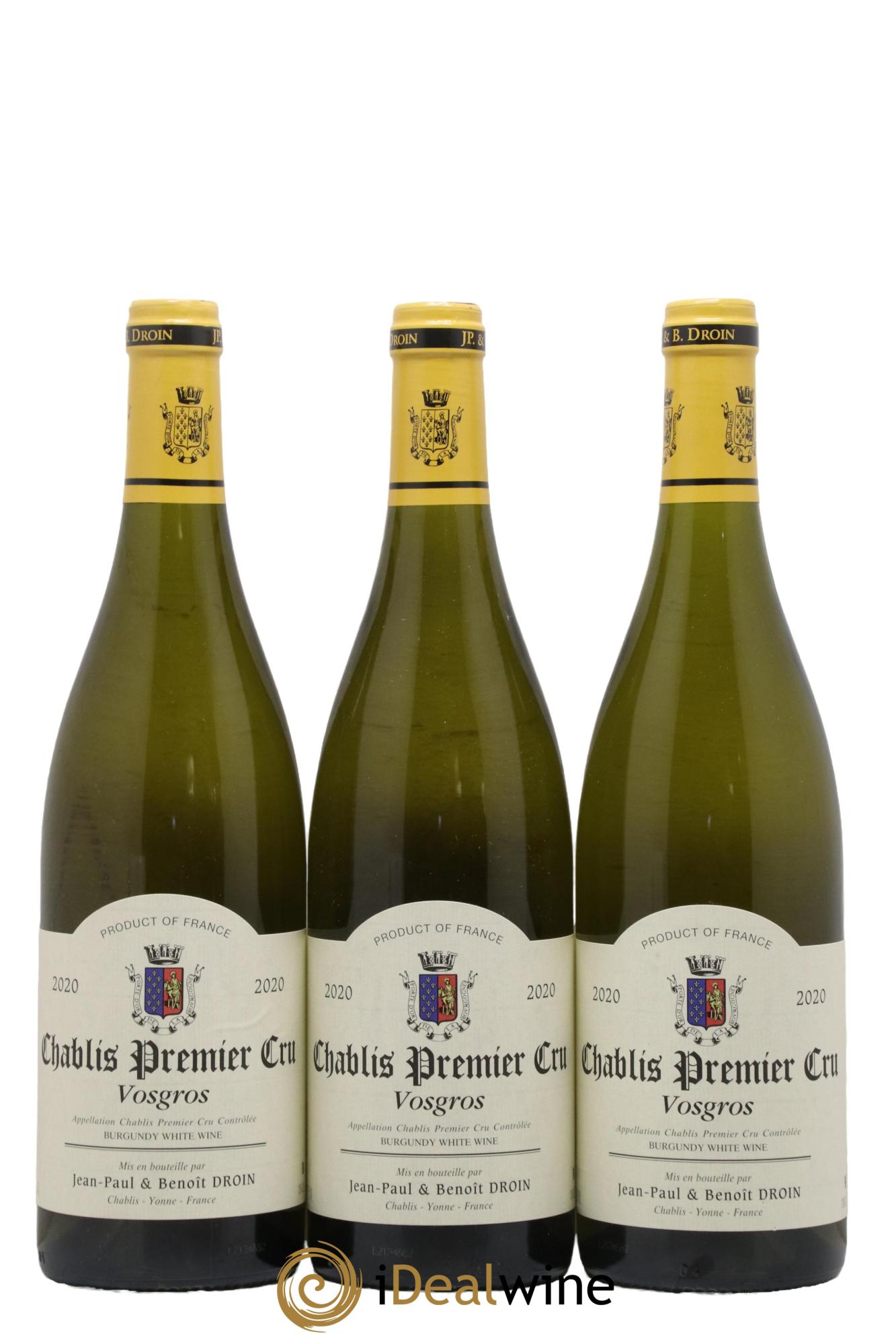 Chablis 1er Cru Vosgros Jean-Paul & Benoît Droin (Domaine) 2020 - Lot de 3 bouteilles - 0