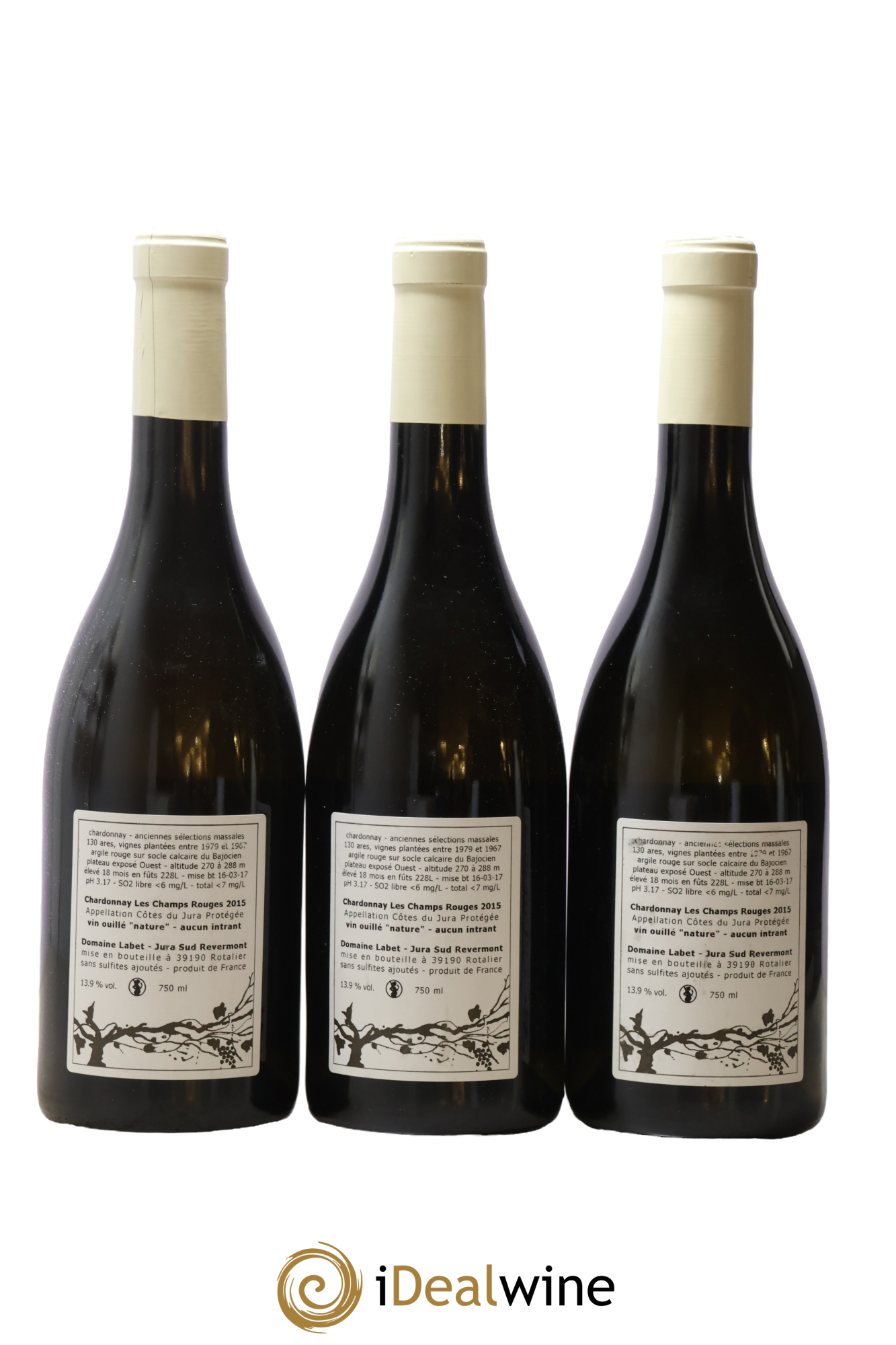 Côtes du Jura Chardonnay Les Champs Rouges Romain - Julien - Charline Labet 2015 - Lot of 3 bottles - 1