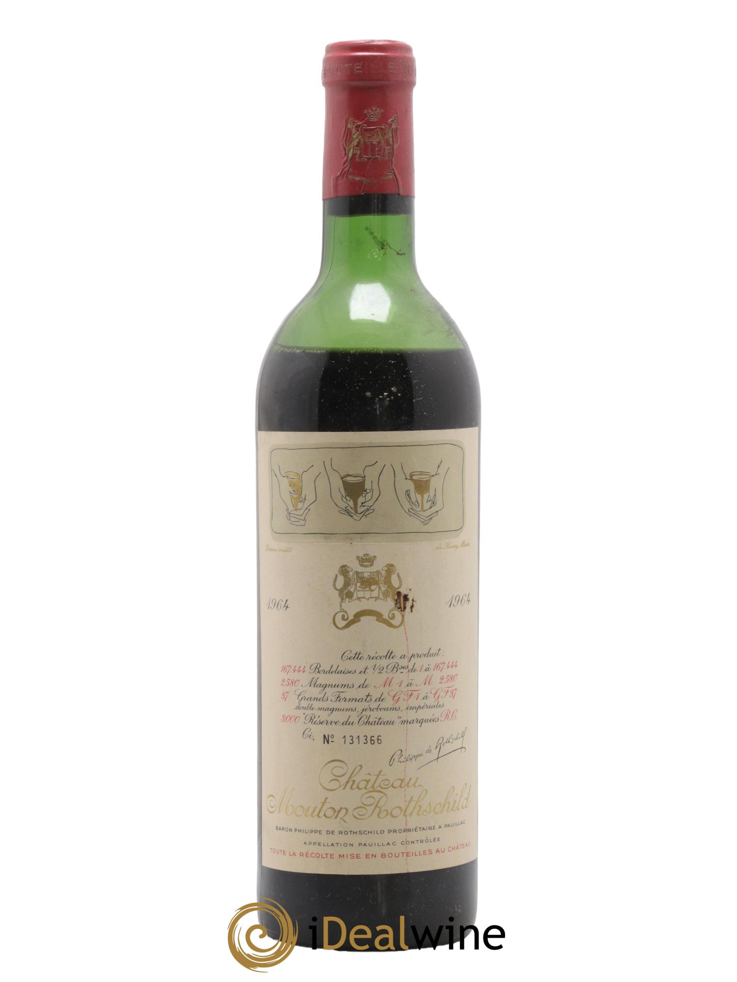 Château Mouton Rothschild 1er Grand Cru Classé 1964 - Lot de 1 bouteille - 0