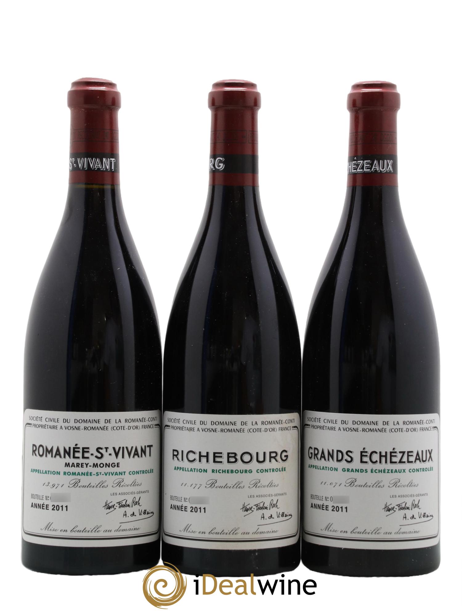 Assortiment 2011 du Domaine de la Romanée-Conti Domaine de la Romanée-Conti 3 La Tache, 2 Richebourg, 1 Romanee Conti, 2 Romanee Saint Vivant, 2 Echezeaux, 2 Grands Echezeaux 2011 - Lot of 12 bottles - 3