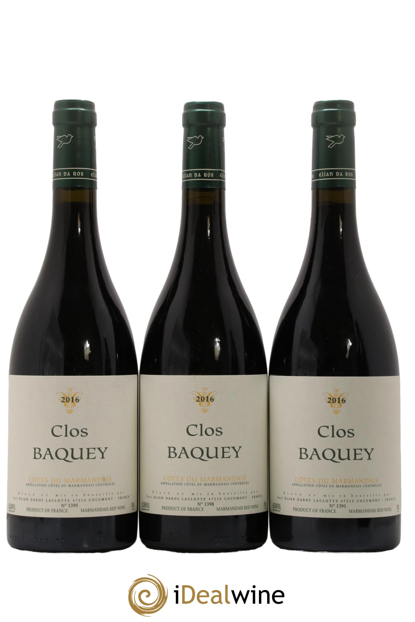 Côtes du Marmandais Clos Baquey Elian Da Ros (Domaine) 2016 - Lot de 3 bouteilles - 0
