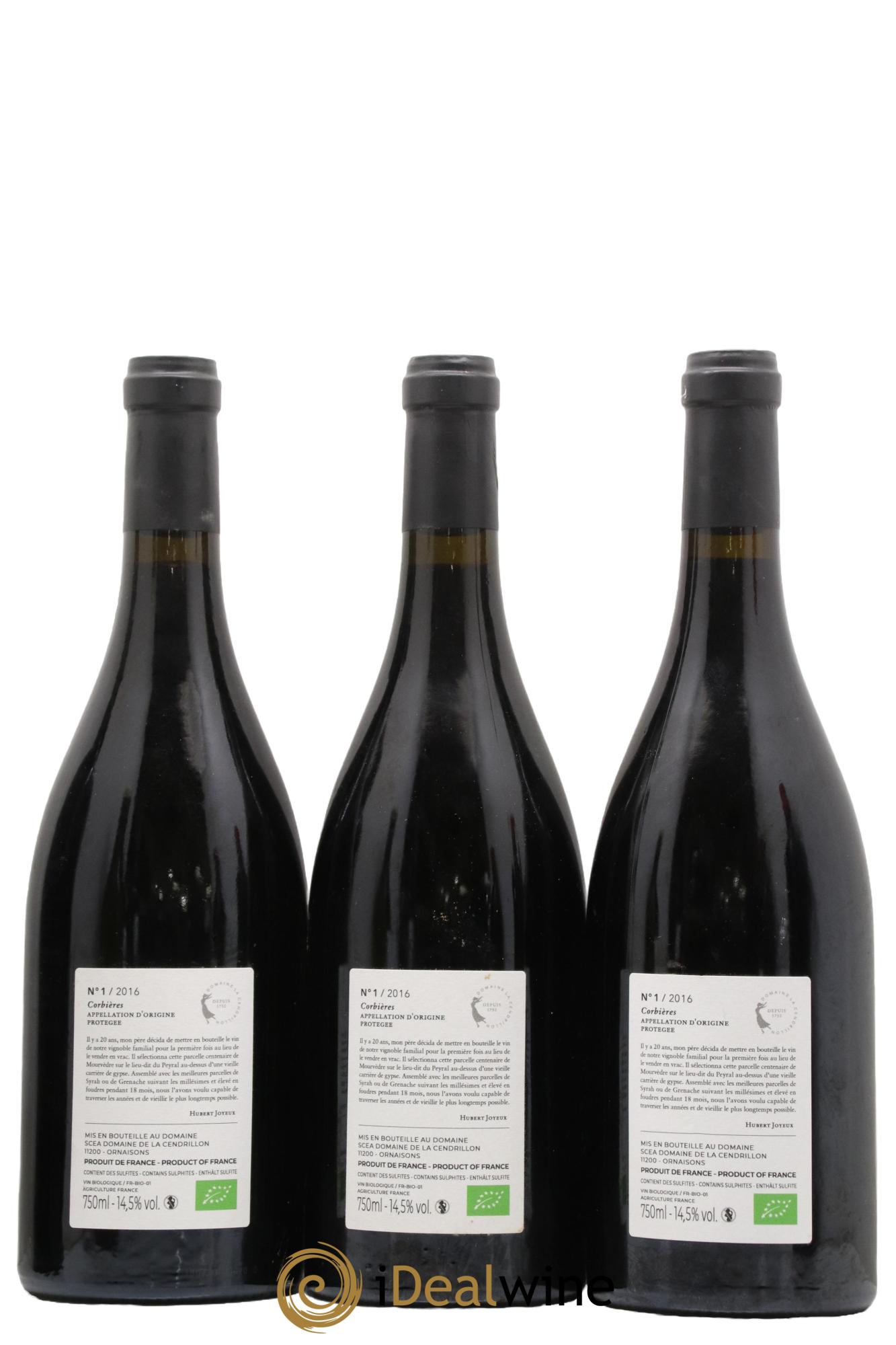 Corbières Cuvée Numero 1 Domaine De La Cendrillon 2016 - Lotto di 3 bottiglie - 1