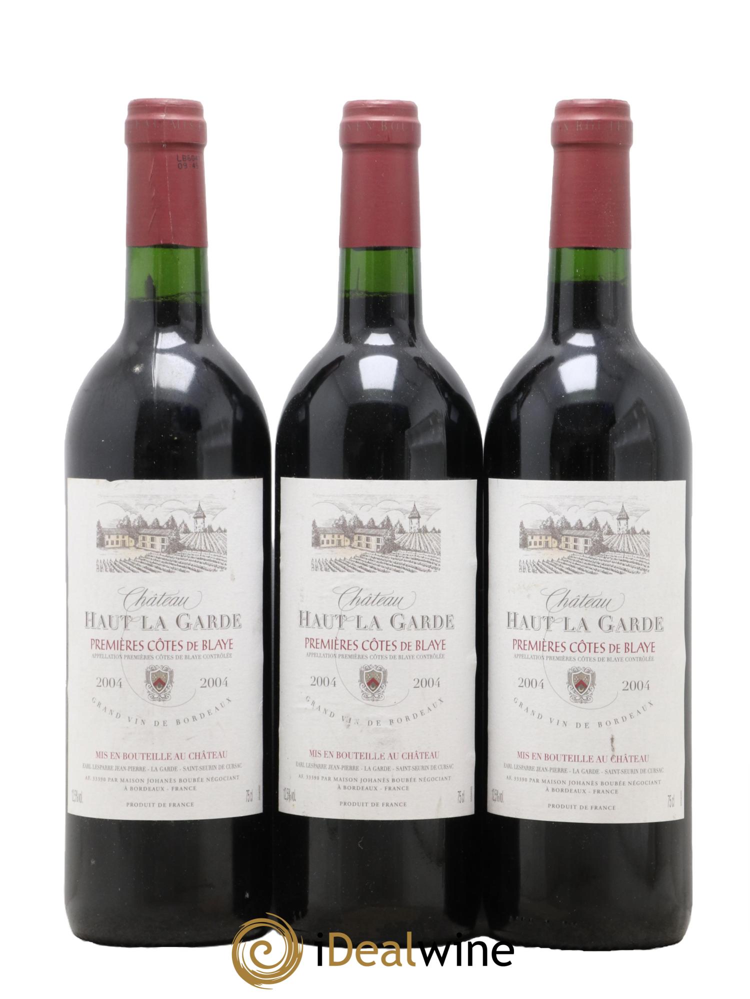 Premières-Côtes-de-Blaye (Blaye-Côtes-de-Bordeaux) Château Haut La Garde 2004 - Lot de 3 bouteilles - 0