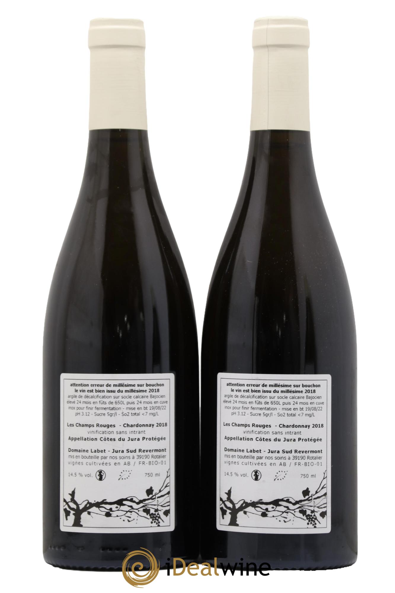 Côtes du Jura Chardonnay Les Champs Rouges Romain - Julien - Charline Labet 2018 - Lot de 2 bouteilles - 1