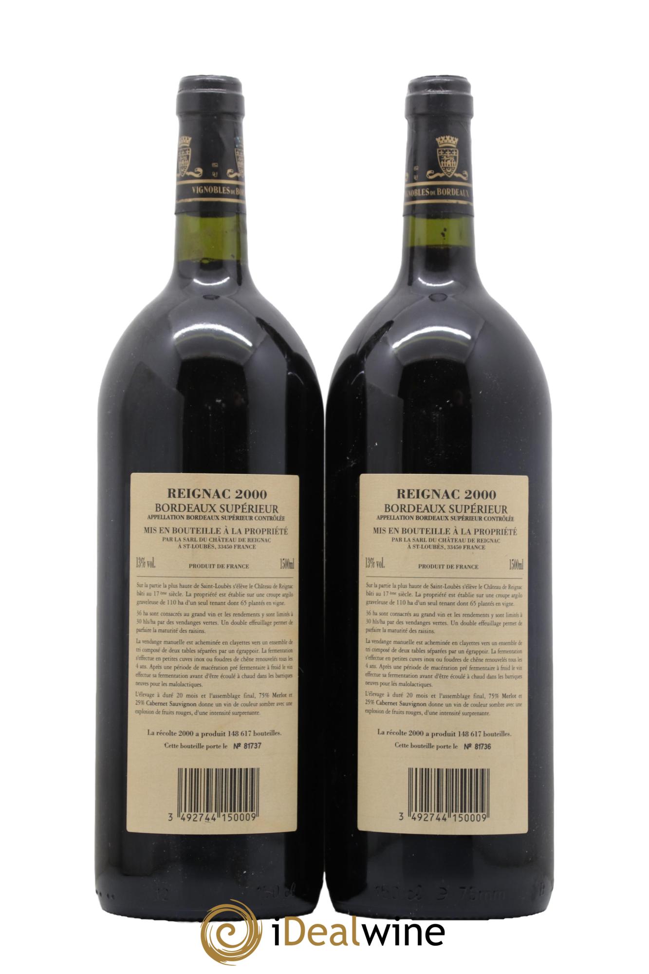 Grand vin de Reignac 2000 - Posten von 2 Magnum - 1