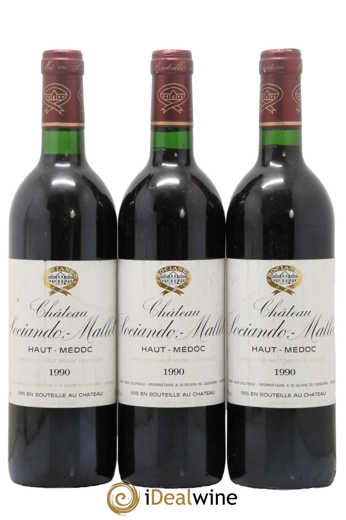 Château Sociando Mallet 1990 - Lot de 3 bouteilles - 0