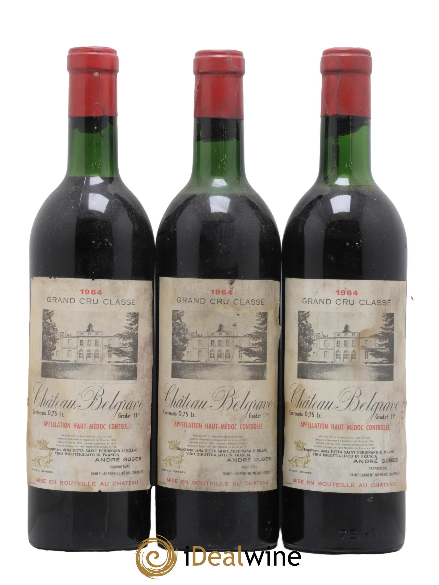 Château Belgrave 5ème Grand Cru Classé 1964 - Lot de 3 bouteilles - 0