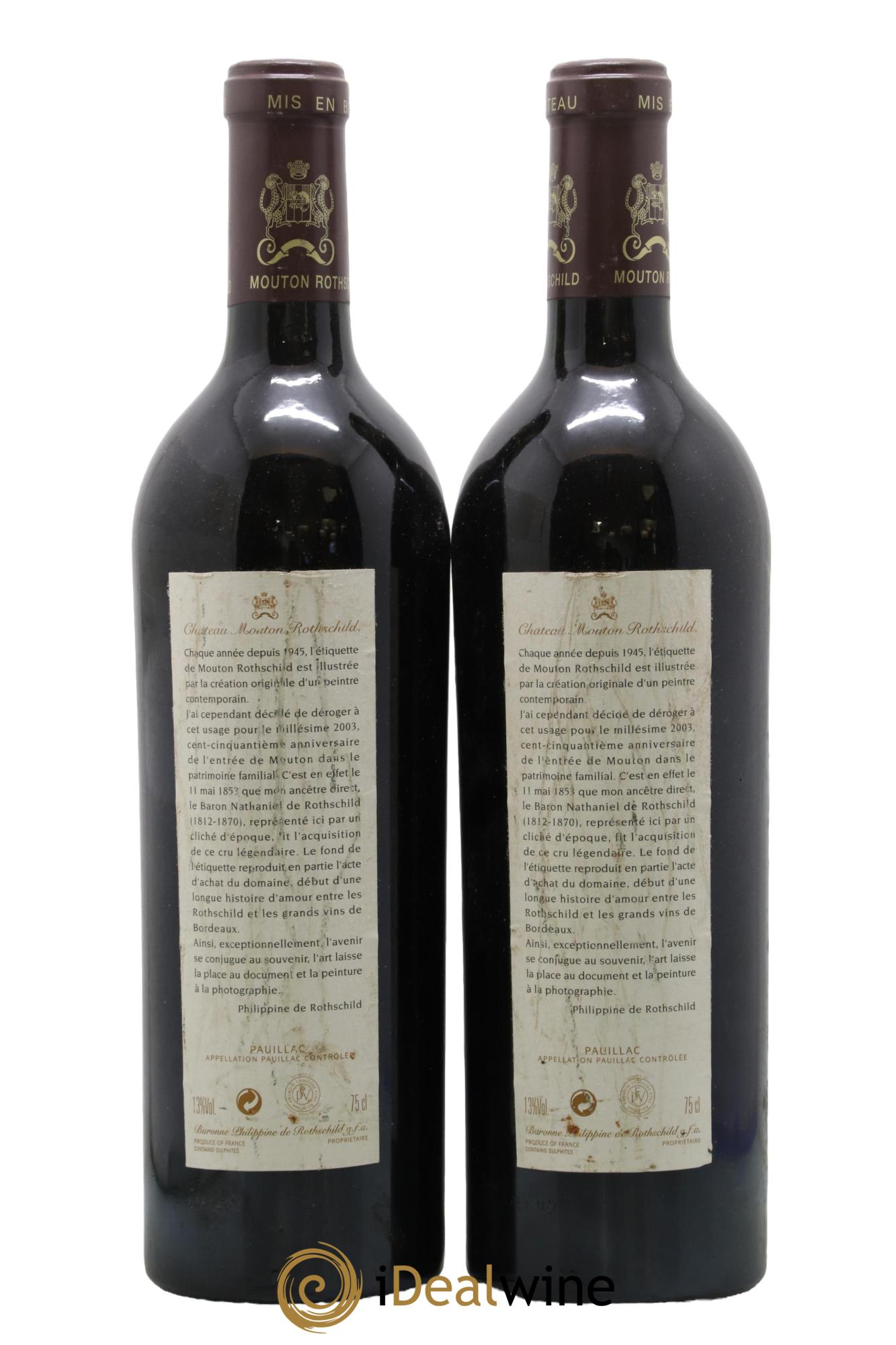 Château Mouton Rothschild 1er Grand Cru Classé 2003 - Lot de 2 bouteilles - 1