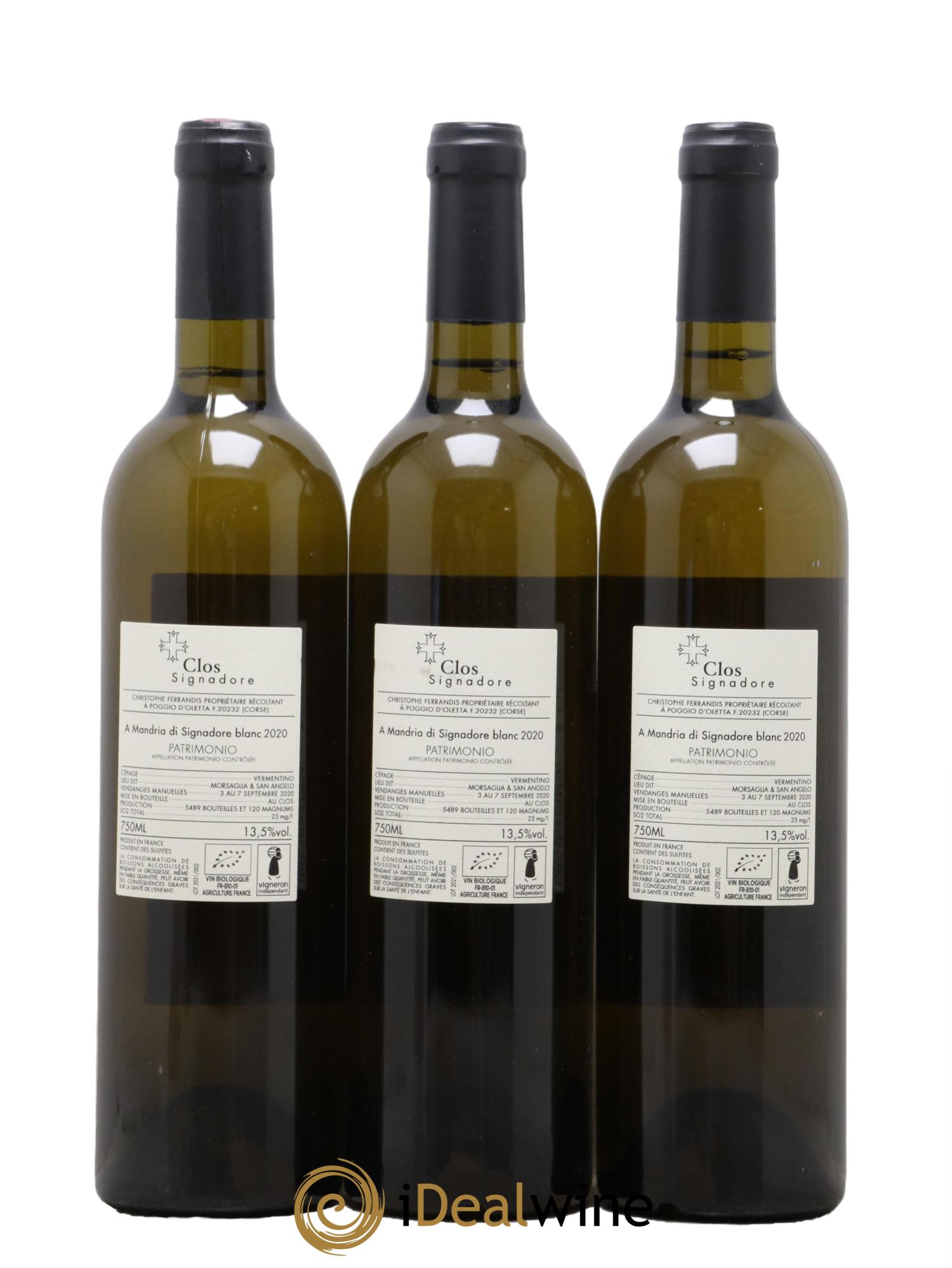 Patrimonio Clos Signadore  A Mandria Christophe Ferrandis  2020 - Lot of 3 bottles - 1