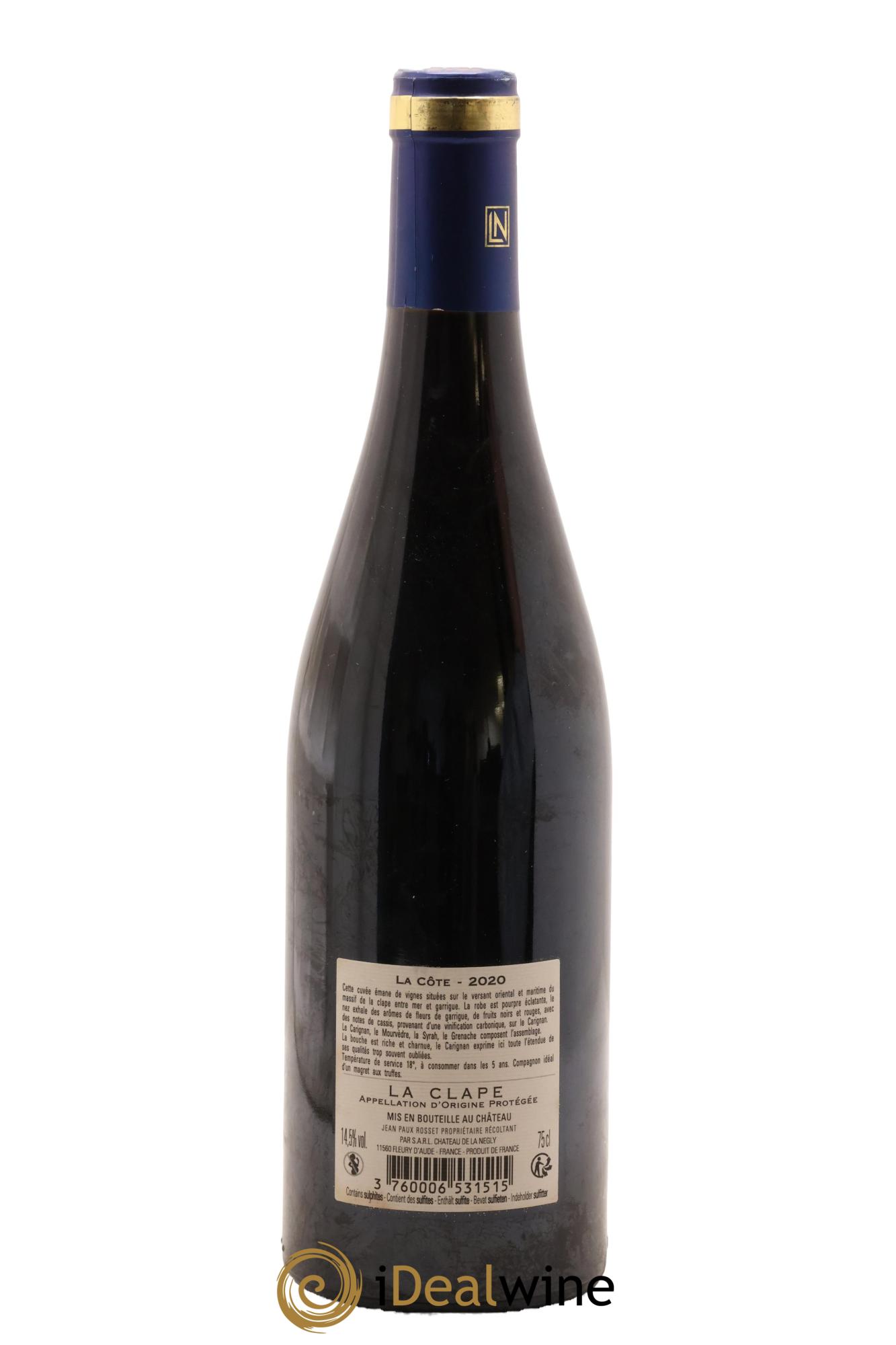 La Clape Château de La Négly La Côte Jean Paux-Rosset 2020 - Lot de 1 bouteille - 1