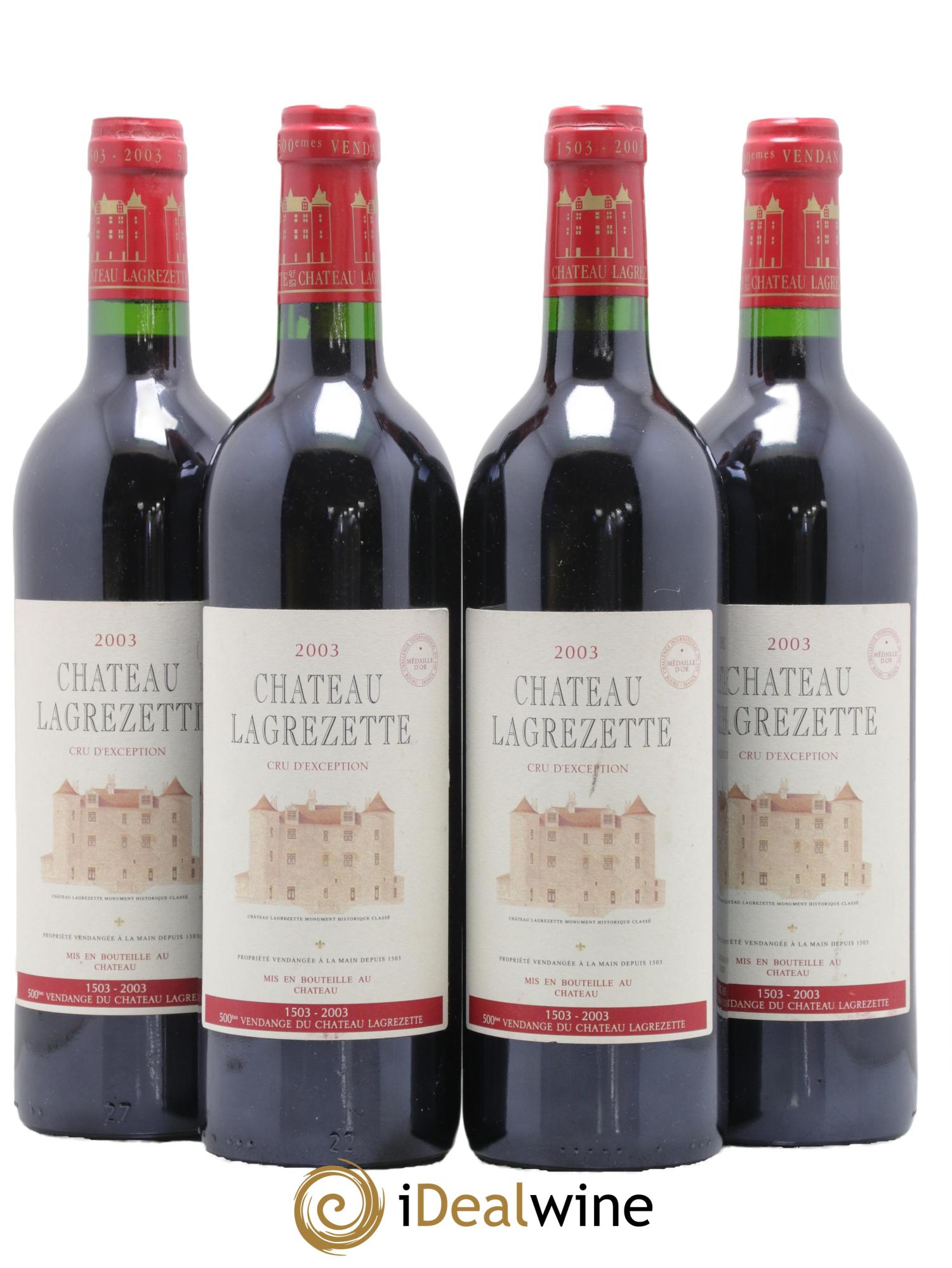 Cahors Château Lagrezette Alain Dominique Perrin 2003 - Lot de 4 bouteilles - 0