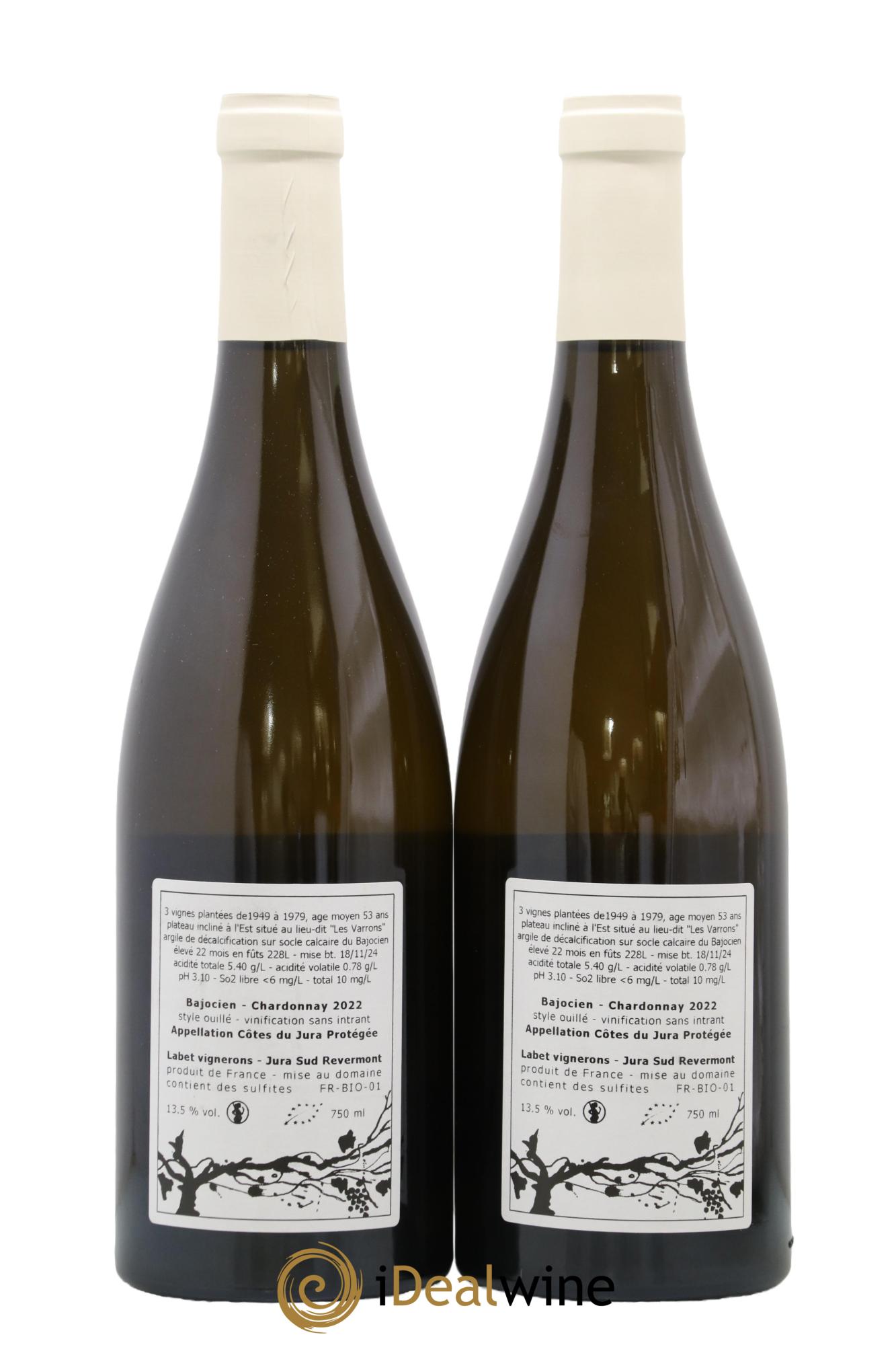 Côtes du Jura Chardonnay Bajocien Romain - Julien  - Charline Labet 2022 - Lot de 2 bouteilles - 1