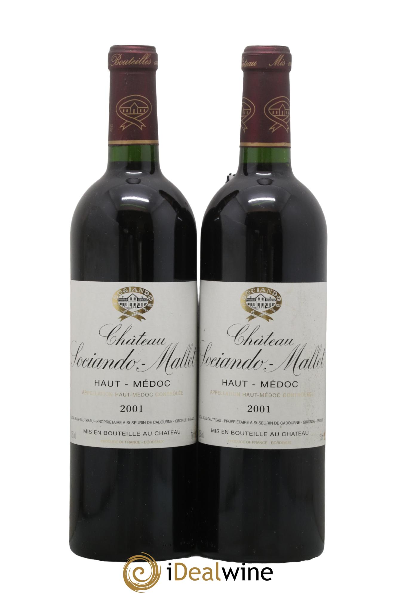 Château Sociando Mallet 2001 - Lotto di 2 bottiglie - 0