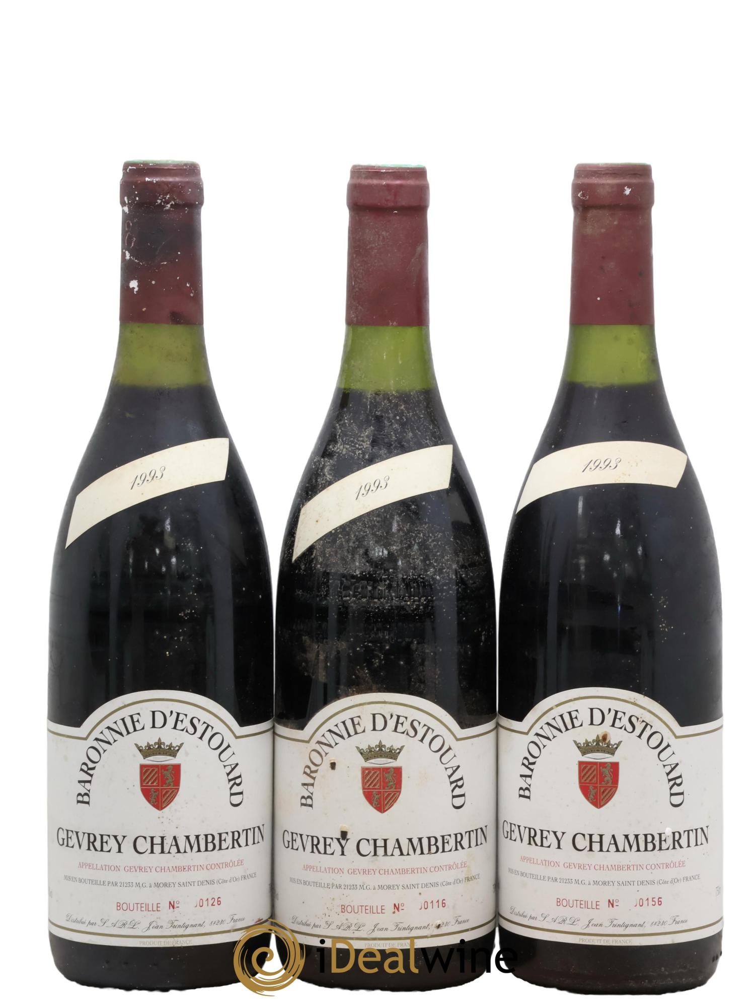 Gevrey-Chambertin Baronnie D'Escouade 1993 - Lot de 3 bouteilles - 0