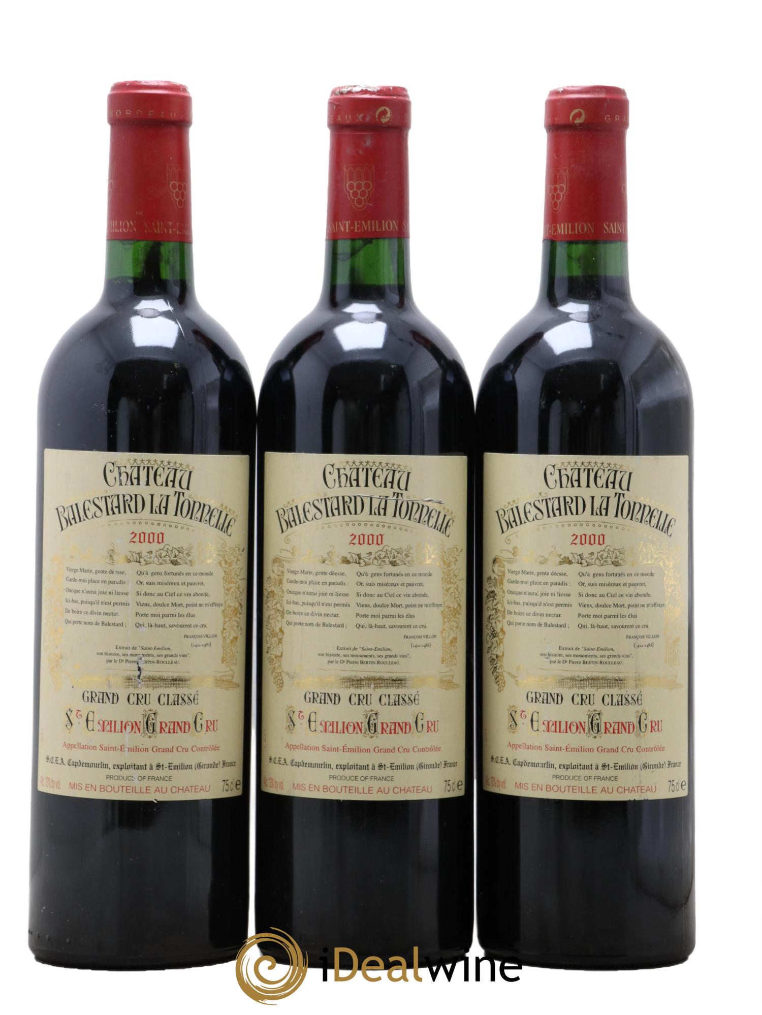 Château Balestard la Tonnelle Grand Cru Classé 2000 - Lotto di 3 bottiglie - 0