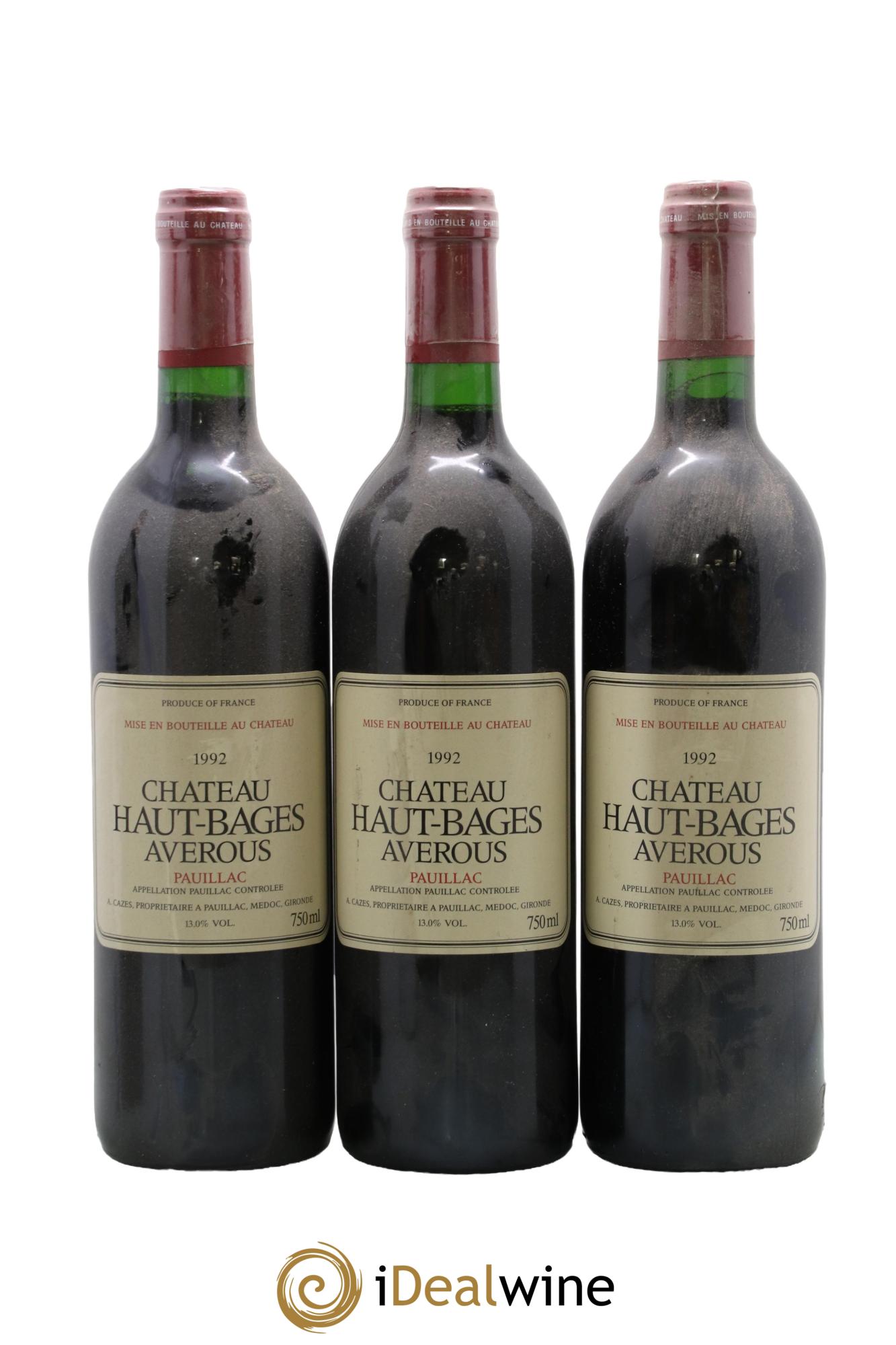 Château Haut Bages Averous Cru Bourgeois 1992 - Lot de 3 bouteilles - 0