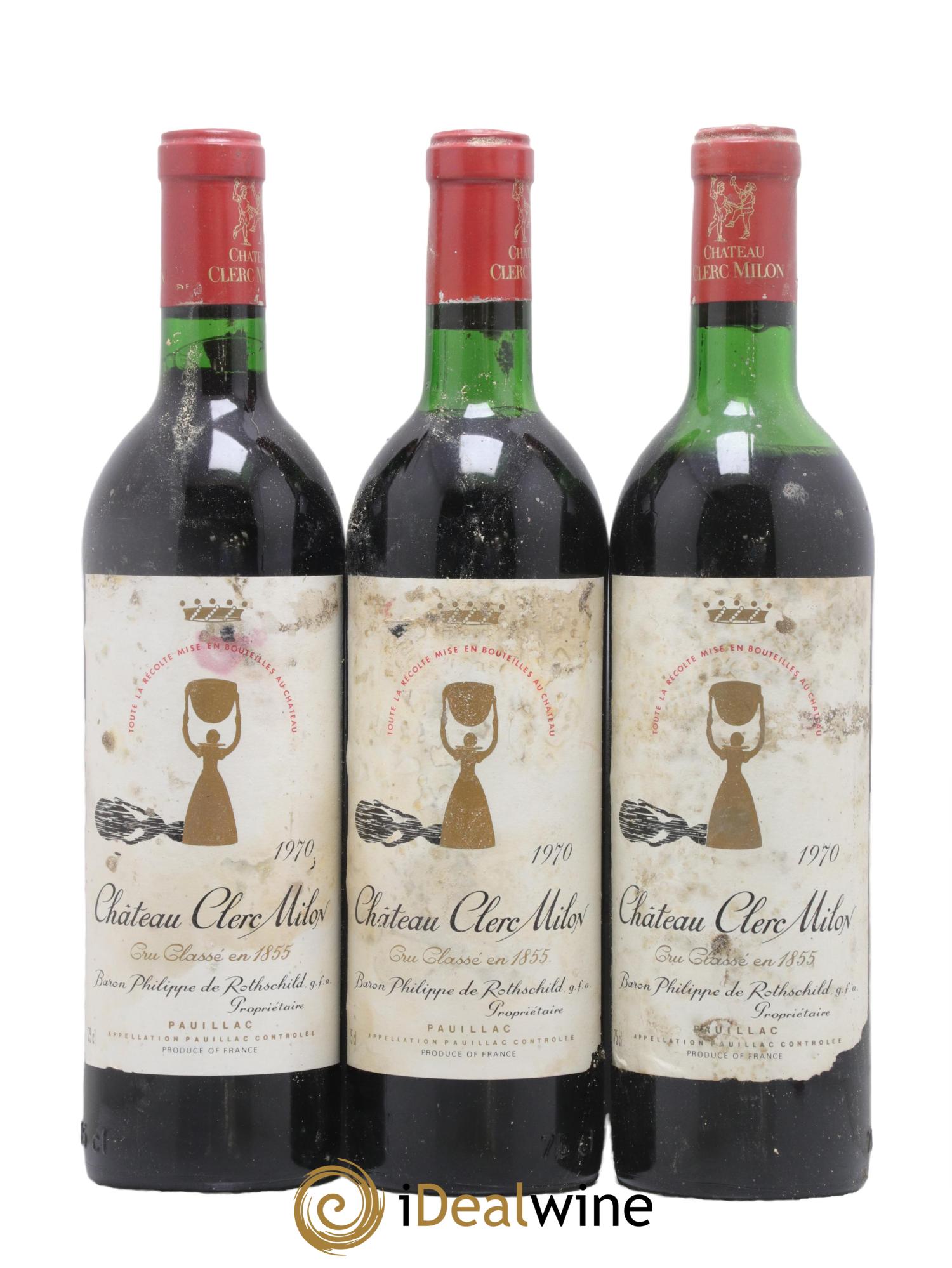 Château Clerc Milon 5ème Grand Cru Classé 1970 - Lotto di 3 bottiglie - 0