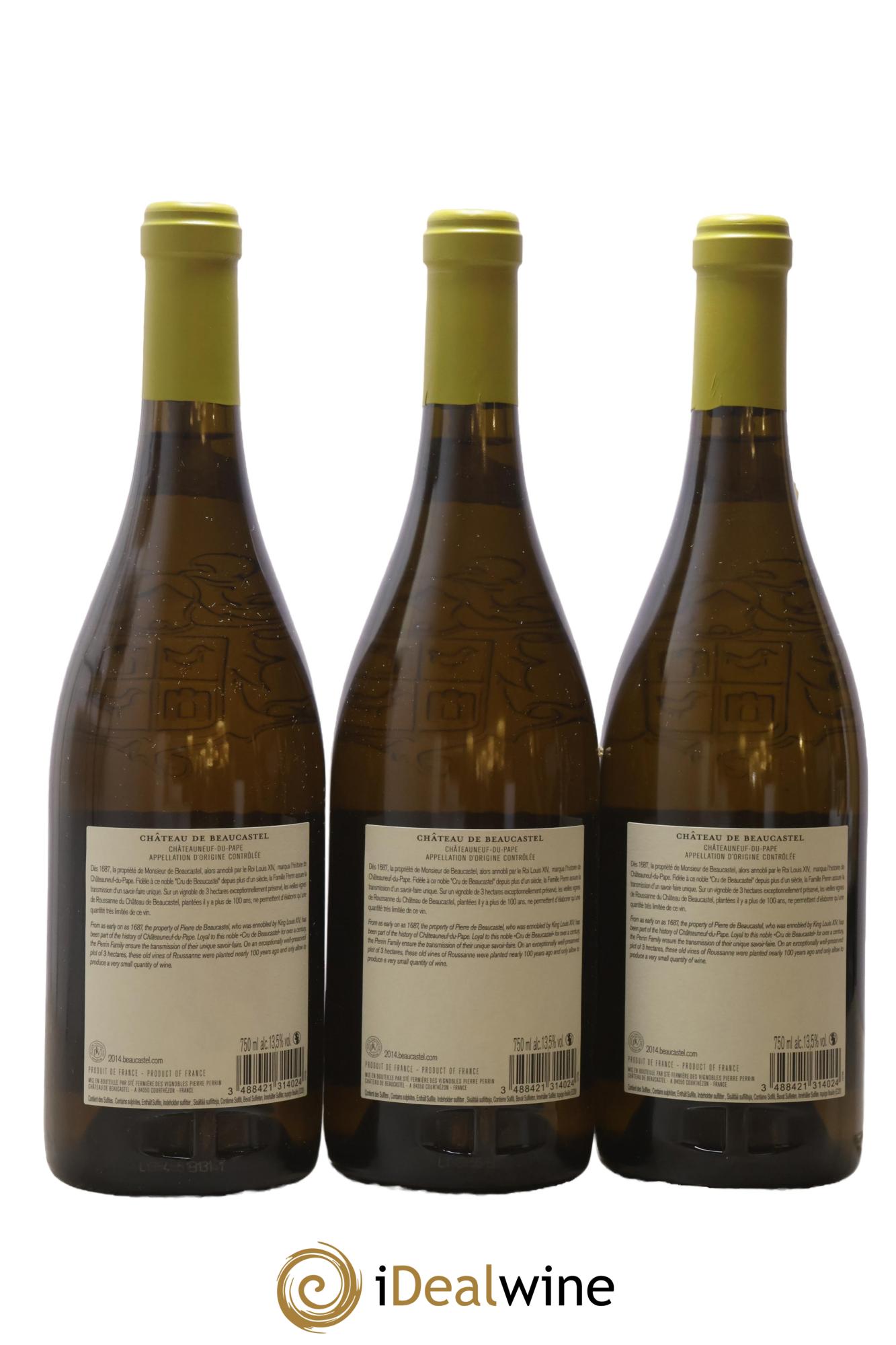Châteauneuf-du-Pape Château de Beaucastel Vieilles vignes Roussanne Famille Perrin 2014 - Lot of 3 bottles - 1