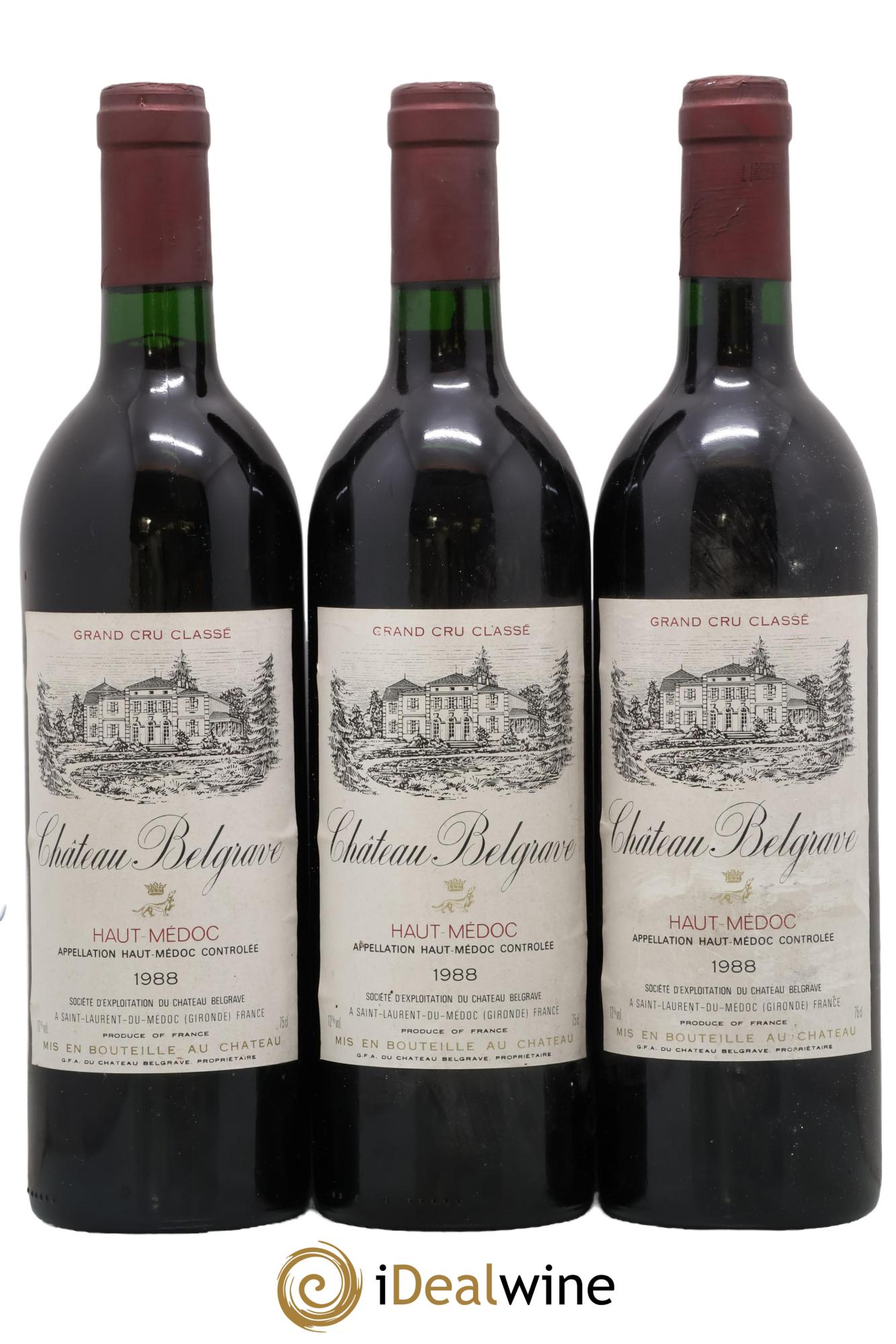 Château Belgrave 5ème Grand Cru Classé 1988 - Lot de 3 bouteilles - 0