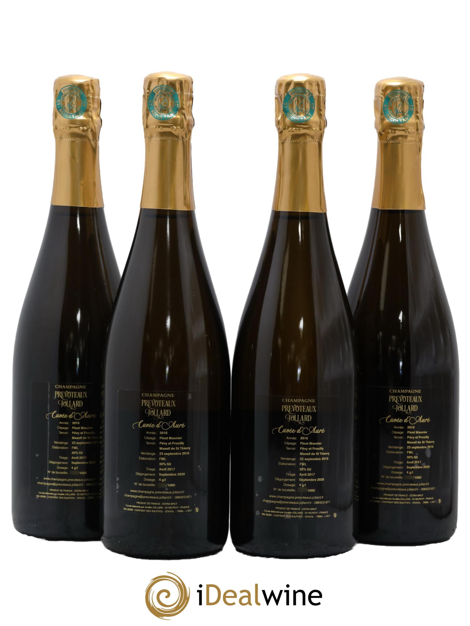 Champagne Cuvée d'Aure Prévoteaux Jollard 2016 - Lot of 4 bottles - 1