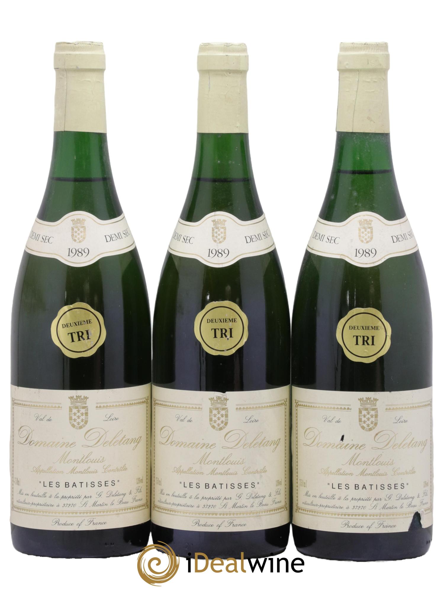 Montlouis-sur-Loire Les Batisses 2ème Tri Demi-Sec Domaine Deletang 1989 - Lot de 3 bouteilles - 0