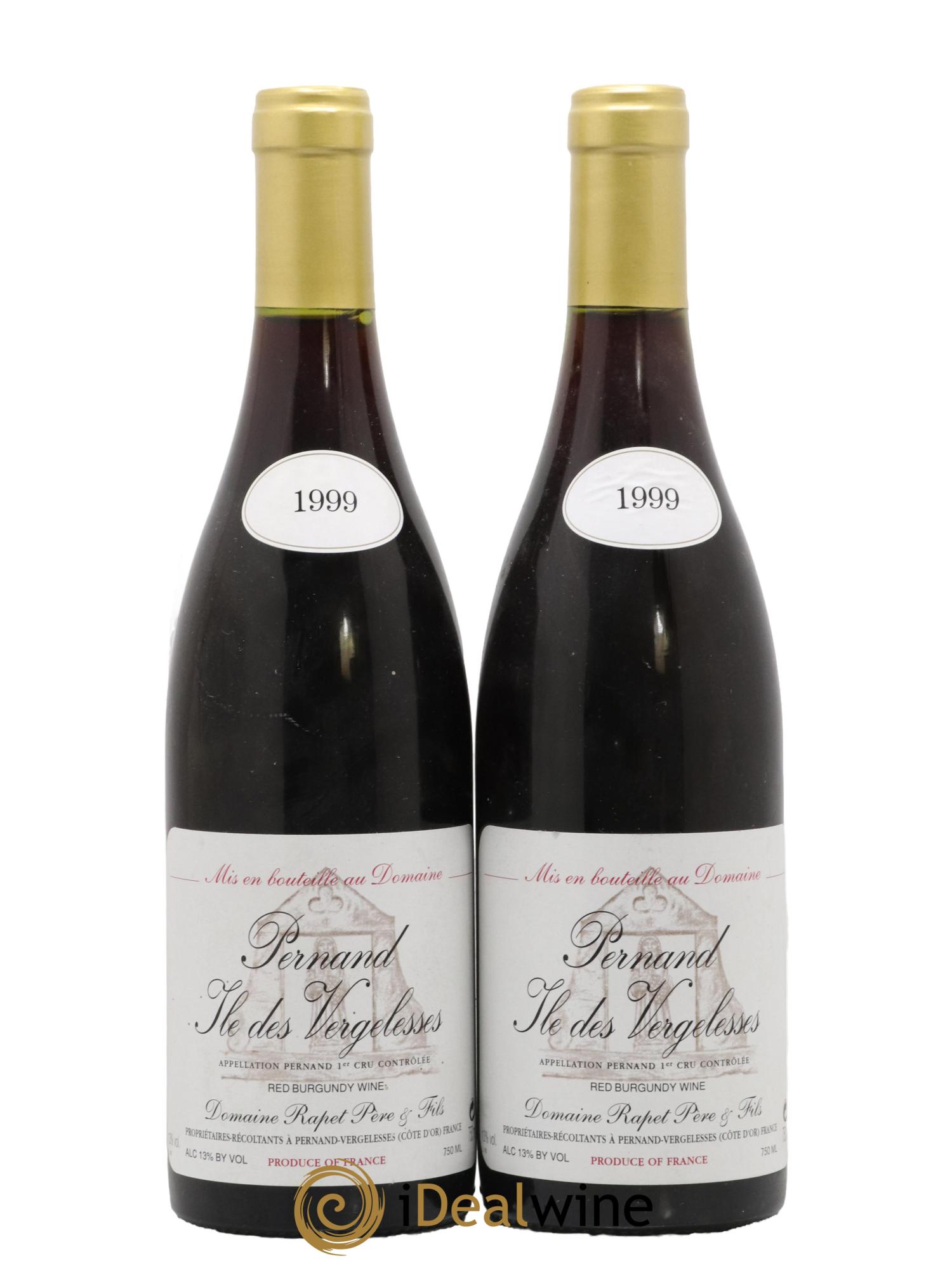Pernand-Vergelesses 1er Cru Iles des Vergelesses Domaine Rapet 1999 - Lot de 2 bouteilles - 0