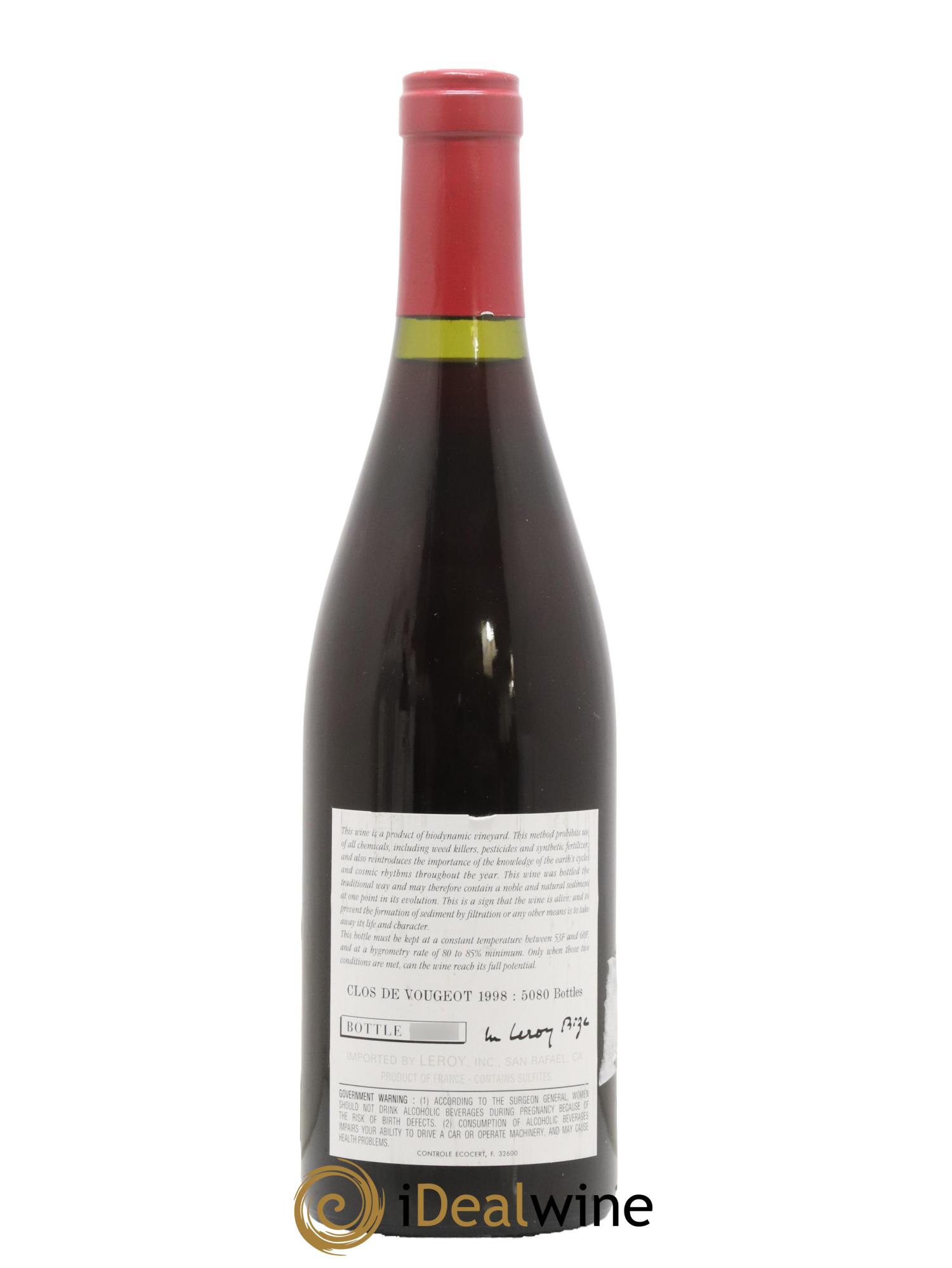 Clos de Vougeot Grand Cru Leroy (Domaine) 1998 - Lot de 1 bouteille - 1