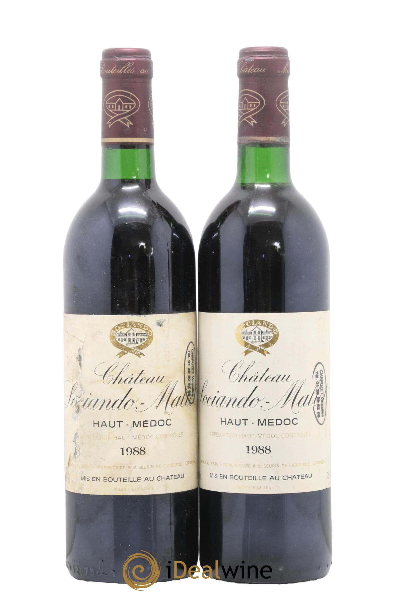 Château Sociando Mallet 1988 - Lotto di 2 bottiglie - 0