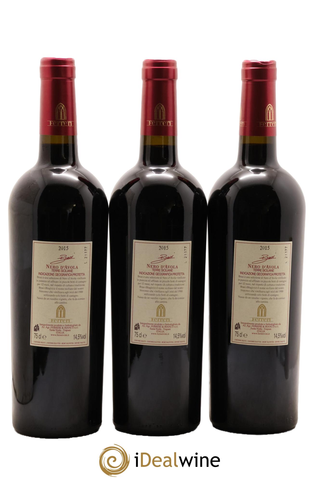 Italie Nero d'Avola Azienda Agricola Ferreri Brasi 2015 - Lot de 3 bouteilles - 1