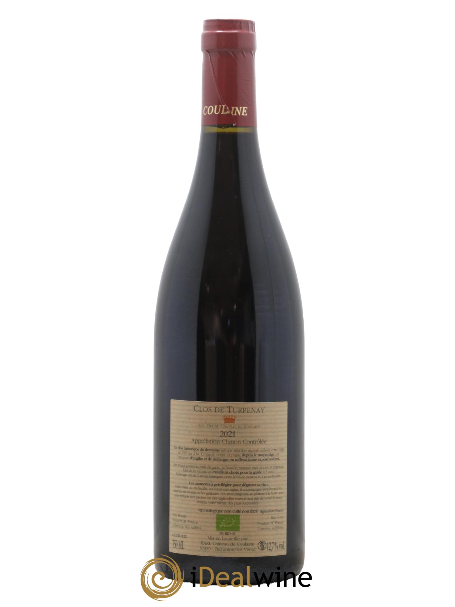 Chinon Clos De Turpenay Chateau De Coulaine 2021 - Lot de 1 bouteille - 1