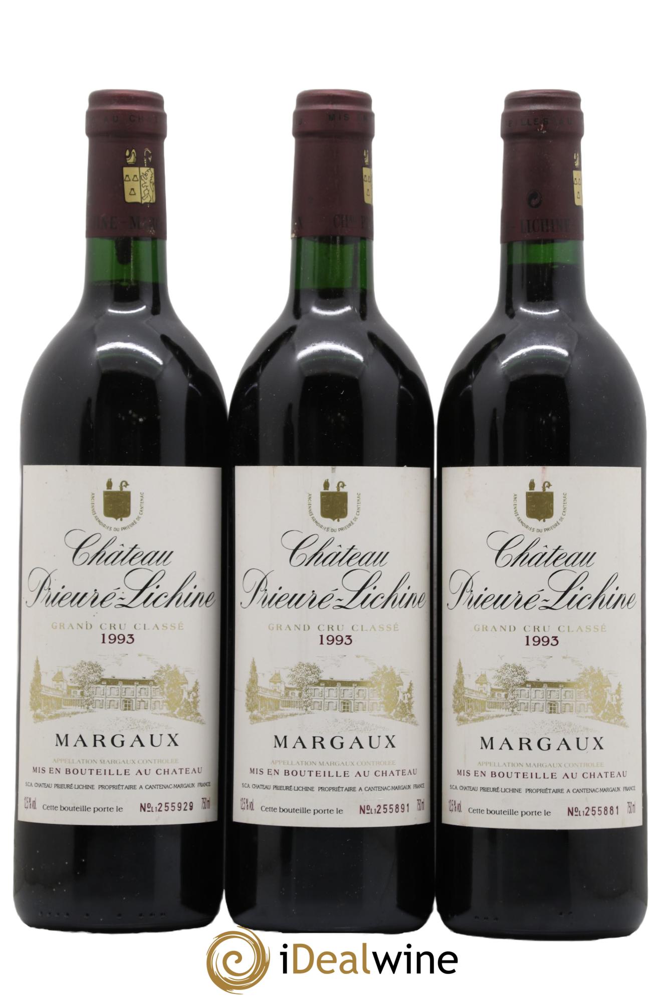 Château Prieuré Lichine 4ème Grand Cru Classé 1993 - Lot de 3 bouteilles - 0