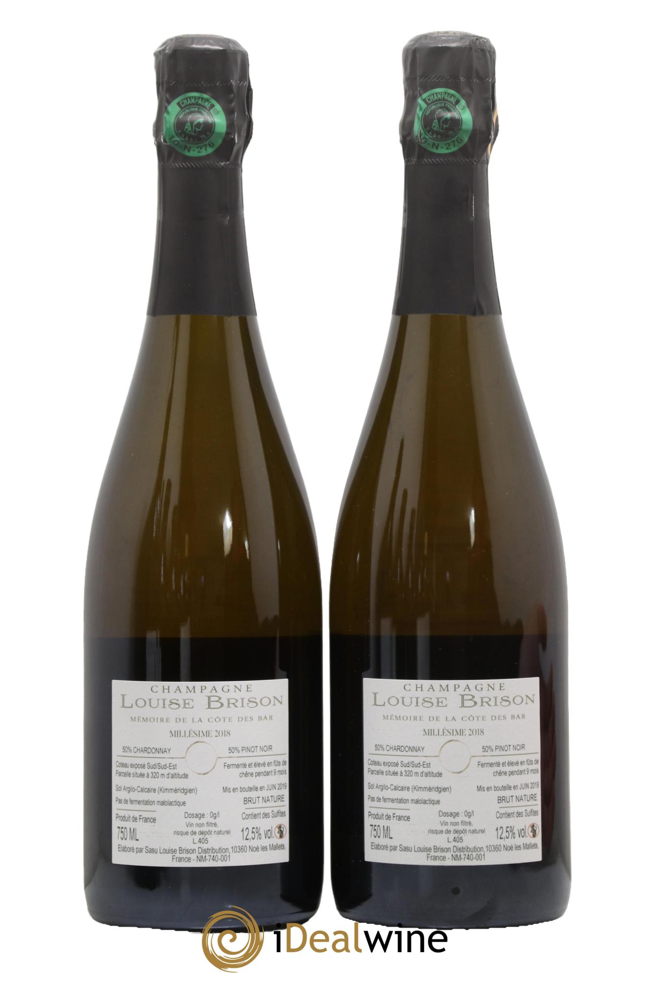 Champagne Brut Nature A l Aube de la Cote des Bar Maison Louise Brison 2018 - Lot de 2 bouteilles - 1