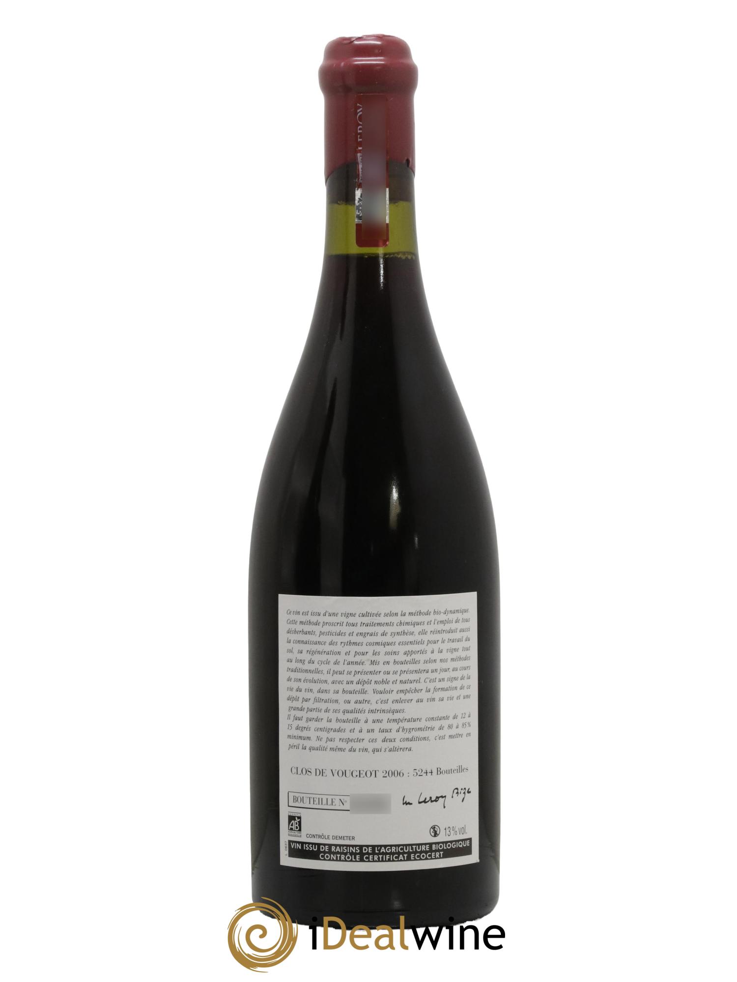 Clos de Vougeot Grand Cru Leroy (Domaine) 2006 - Lot de 1 bouteille - 1