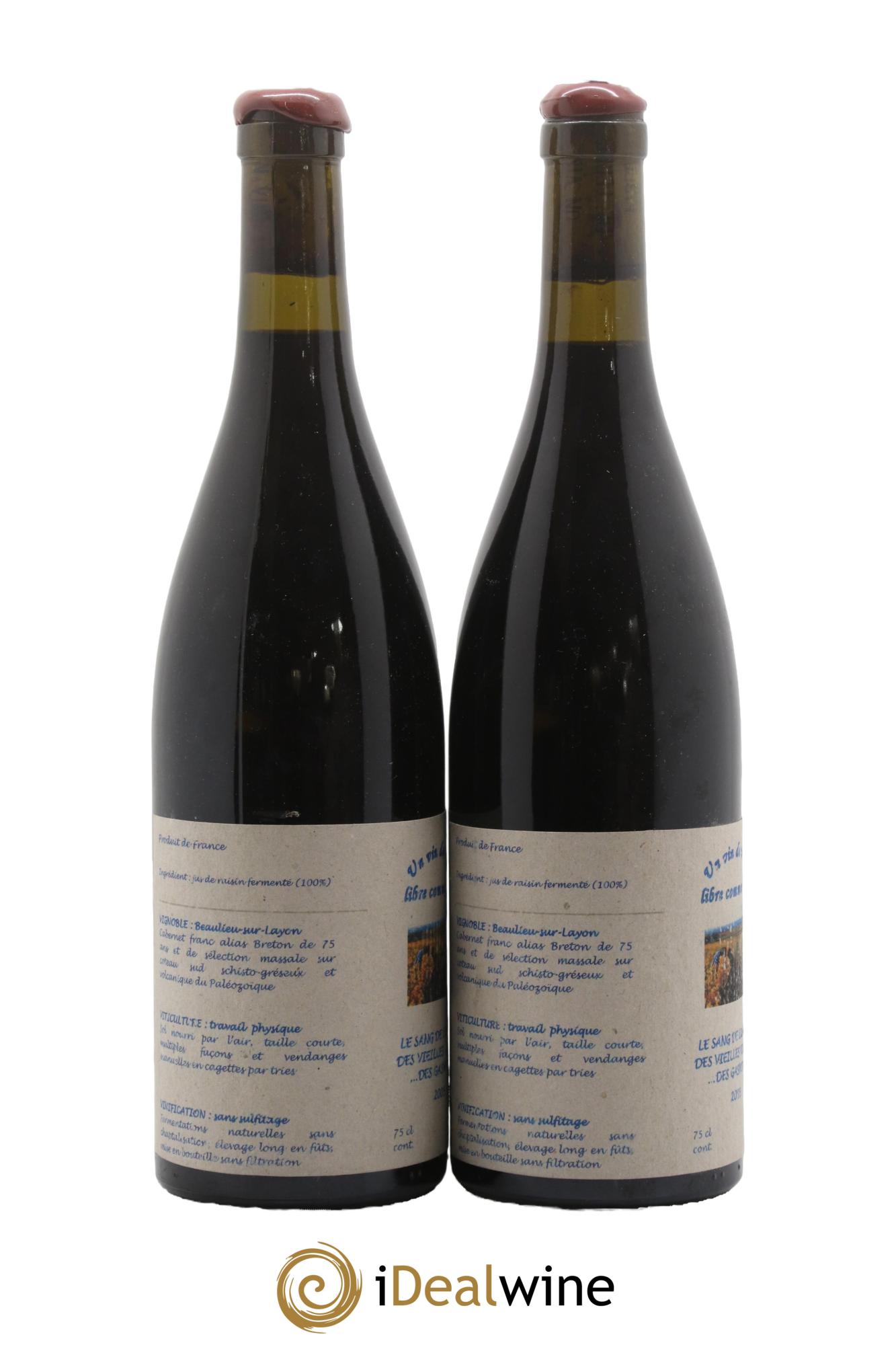 Vin de France Un vin de Terre Libre comme l'Air Le Sang de Lumière des Vieilles Vignes ... des Gasneries Josette Medau & Pierre Weyand 2005 - Lot de 2 bouteilles - 1