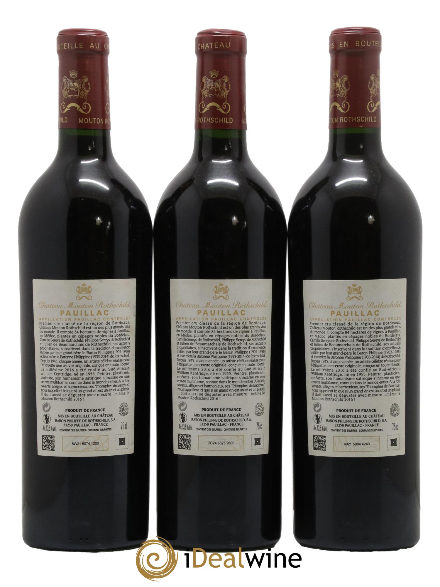 Château Mouton Rothschild 1er Grand Cru Classé 2016 - Lot de 3 bouteilles - 1