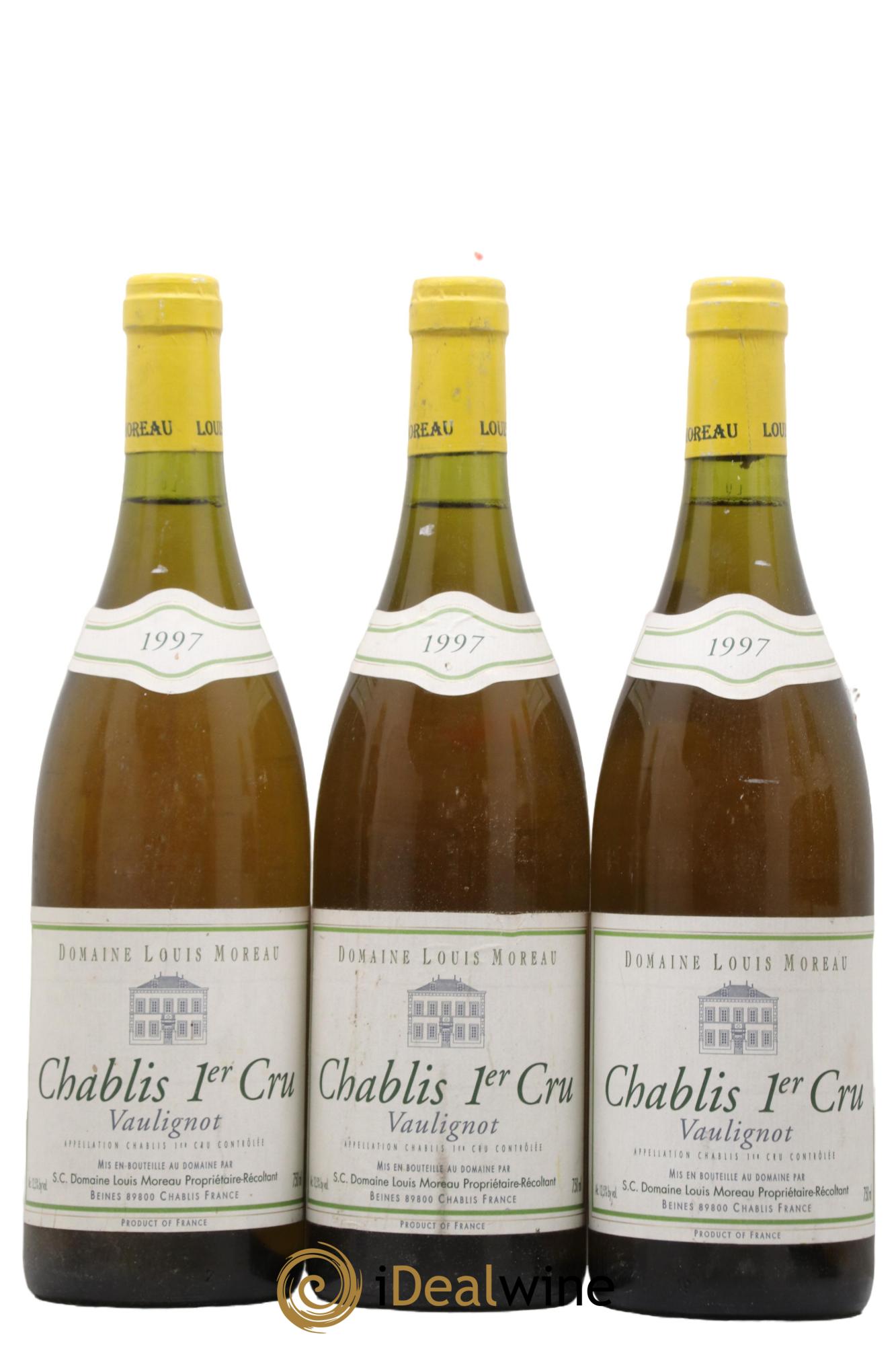 Chablis 1er Cru Vau Ligneau (anciennement Vaulignot) Louis Moreau 1997 - Lot de 3 bouteilles - 0
