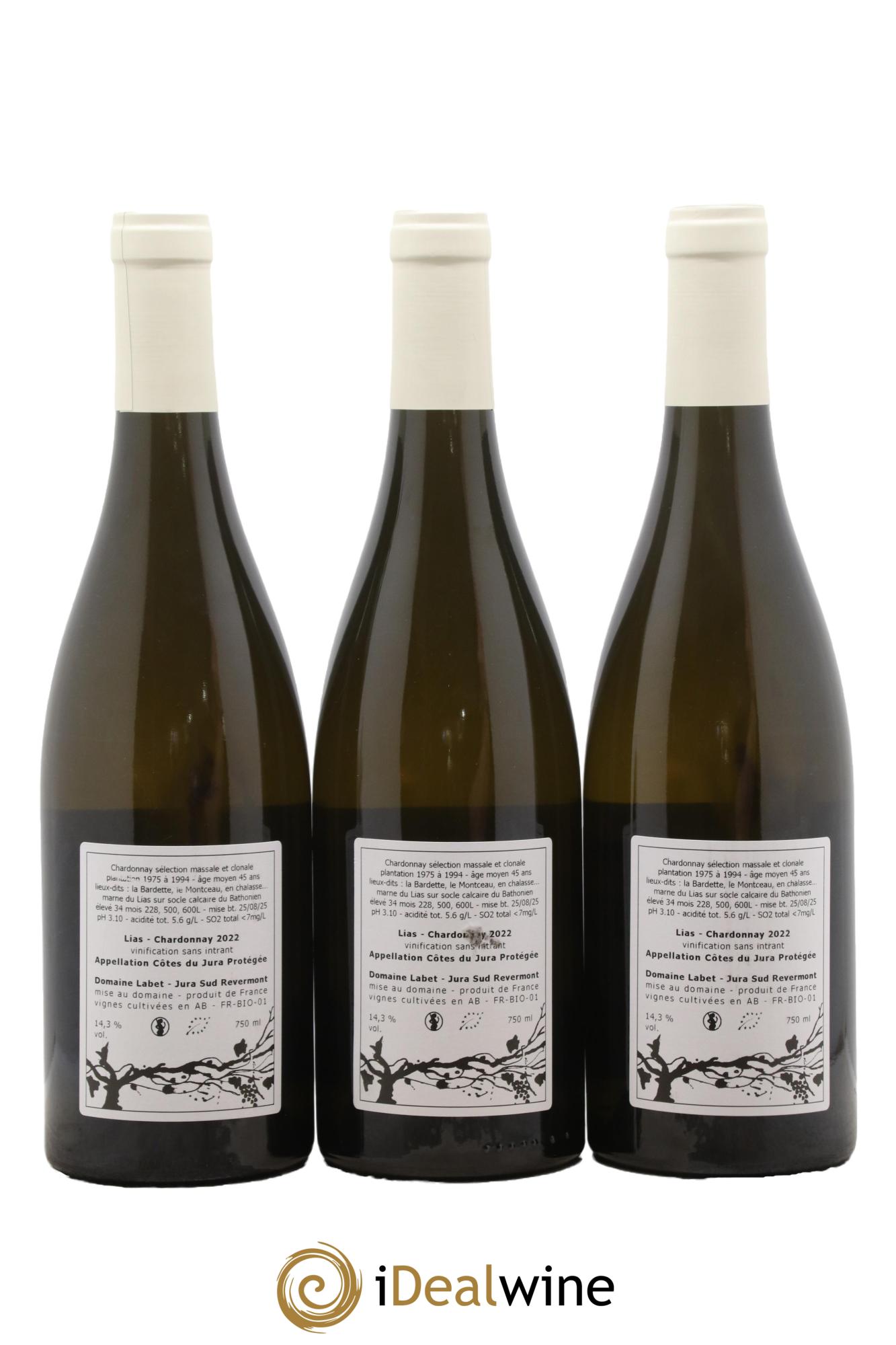 Côtes du Jura Chardonnay Lias Romain - Julien  - Charline Labet 2022 - Lotto di 3 bottiglie - 1