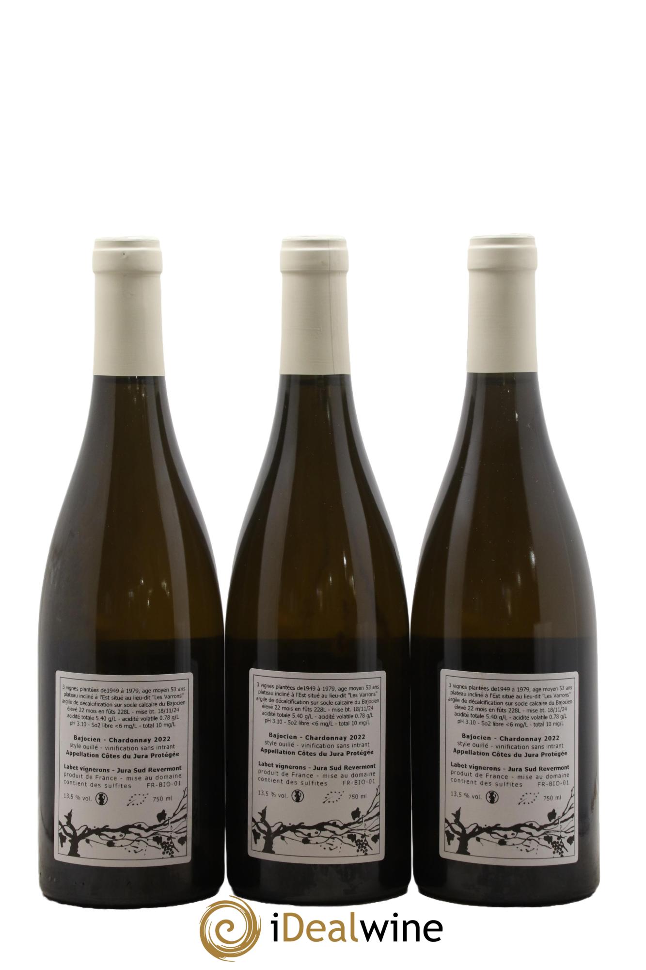 Côtes du Jura Chardonnay Bajocien Romain - Julien  - Charline Labet 2022 - Lot de 3 bouteilles - 1