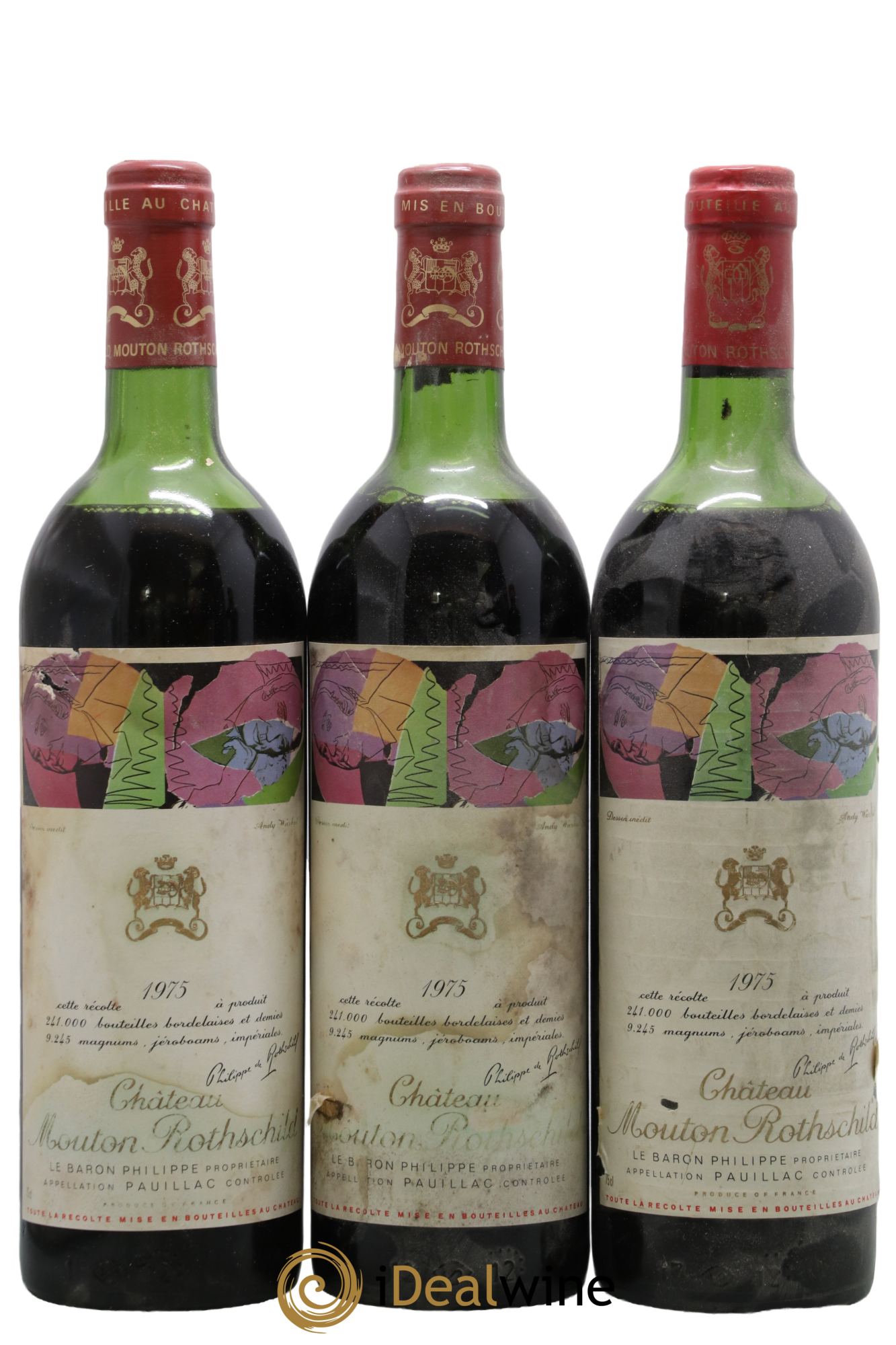 Château Mouton Rothschild 1er Grand Cru Classé 1975 - Lot de 3 bouteilles - 0