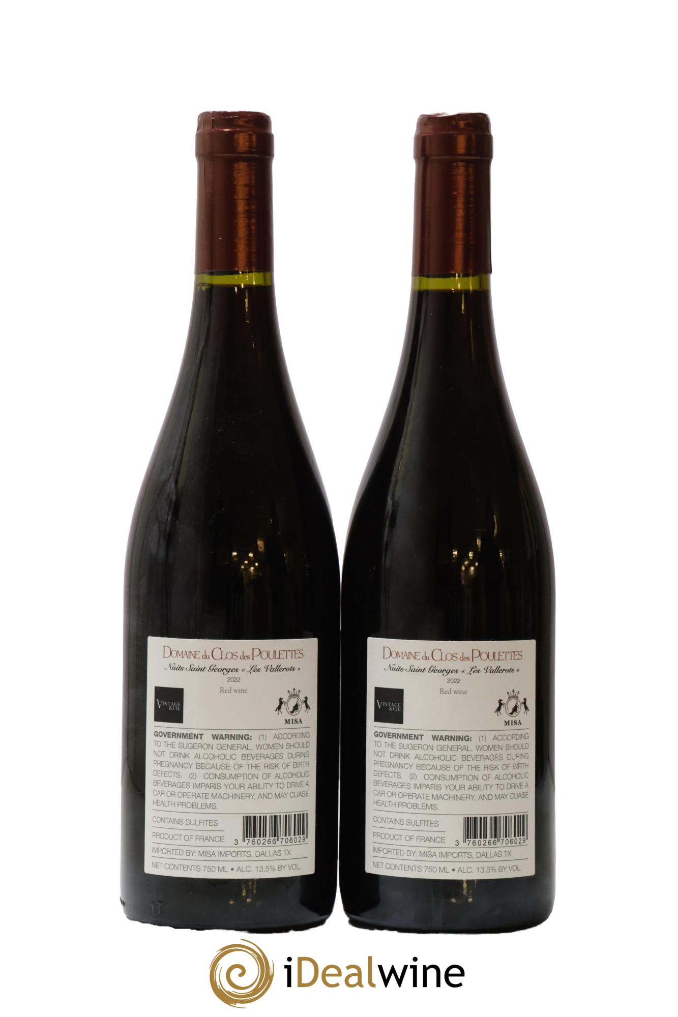 Nuits-Saint-Georges Les Vallerots Clos des Poulettes 2022 - Lot of 2 bottles - 1