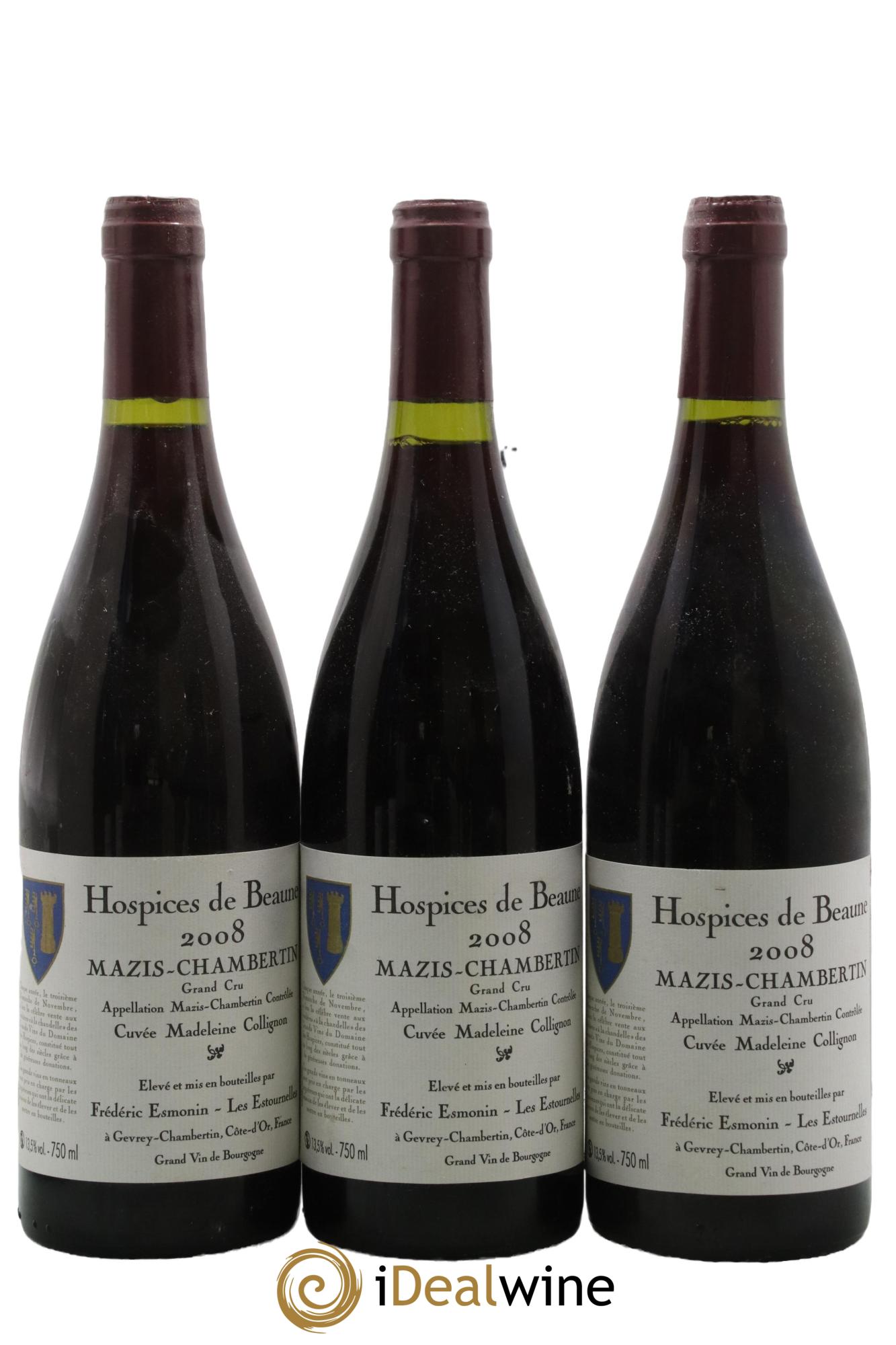 Mazis-Chambertin Grand Cru Cuvée Madeleine Collignon Hospices de Beaune Frédéric Esmonin - Les Estournelles 2008 - Lot de 3 bouteilles - 0
