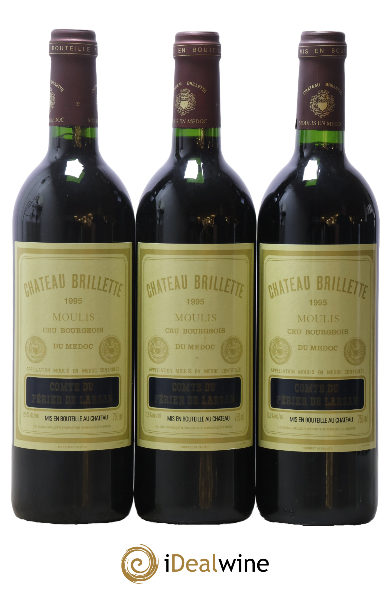 Château Brillette Cru Bourgeois 1995 - Lotto di 3 bottiglie - 0