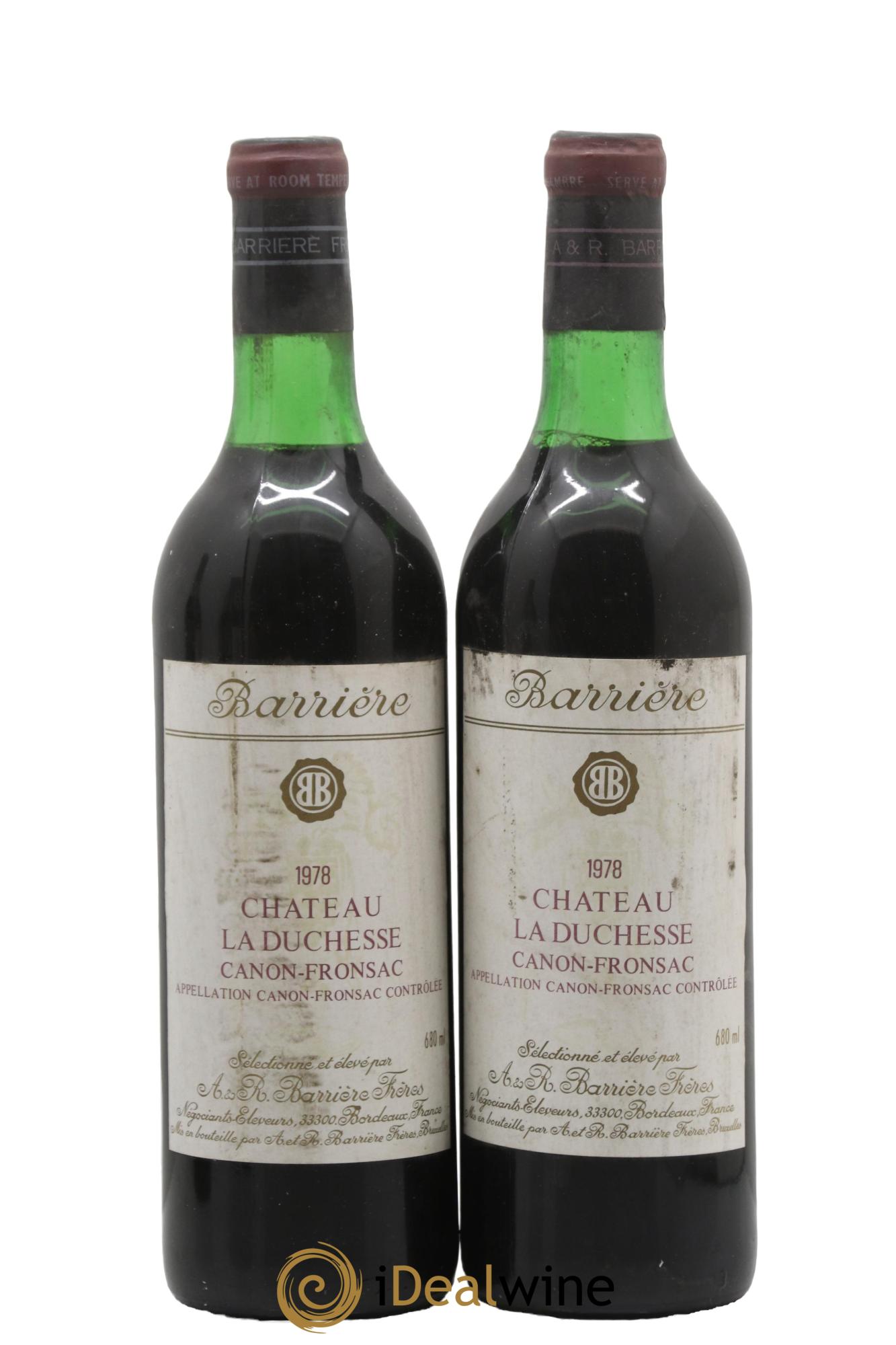 Canon-Fronsac Château La Duchesse A et R Barrière Frères 1978 - Lot de 2 bouteilles - 0